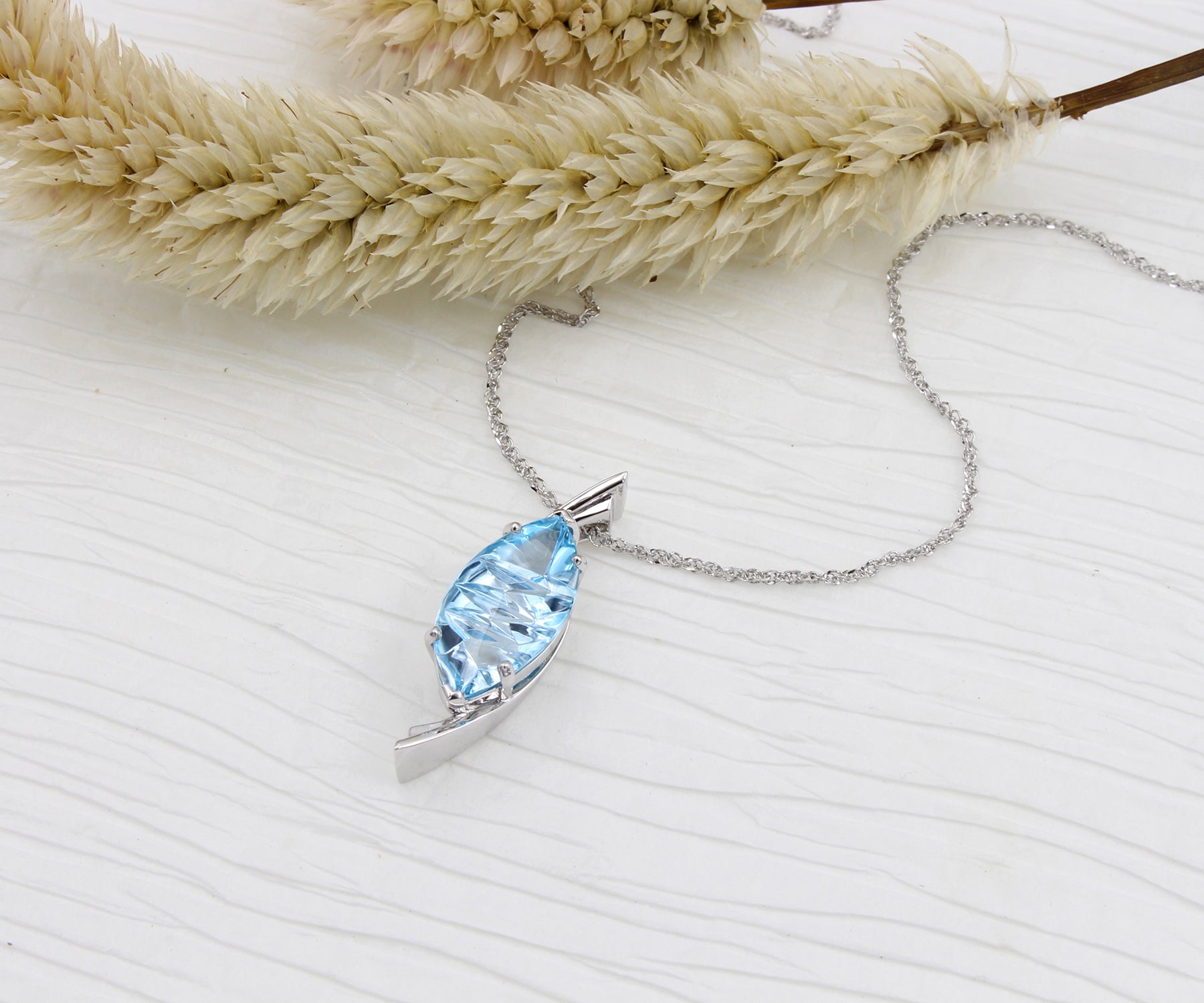 Custom designed marquise light blue topaz necklace