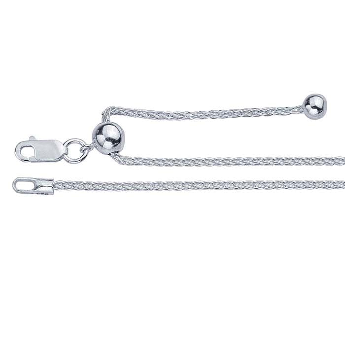 Adjustable Length 1.3mm Wheat Silver Chain