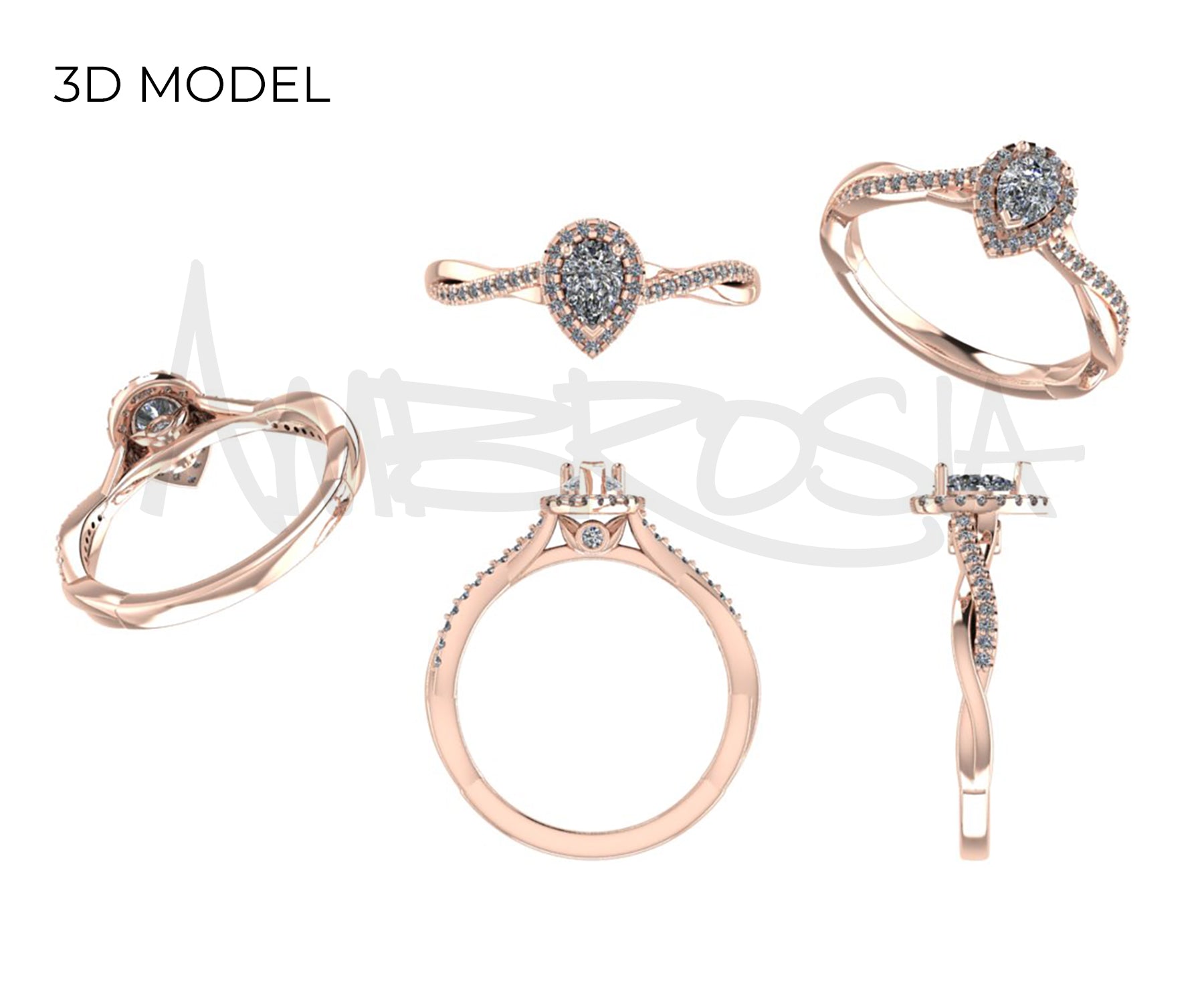 Pear Halo Twist Rose Gold Engagement Ring