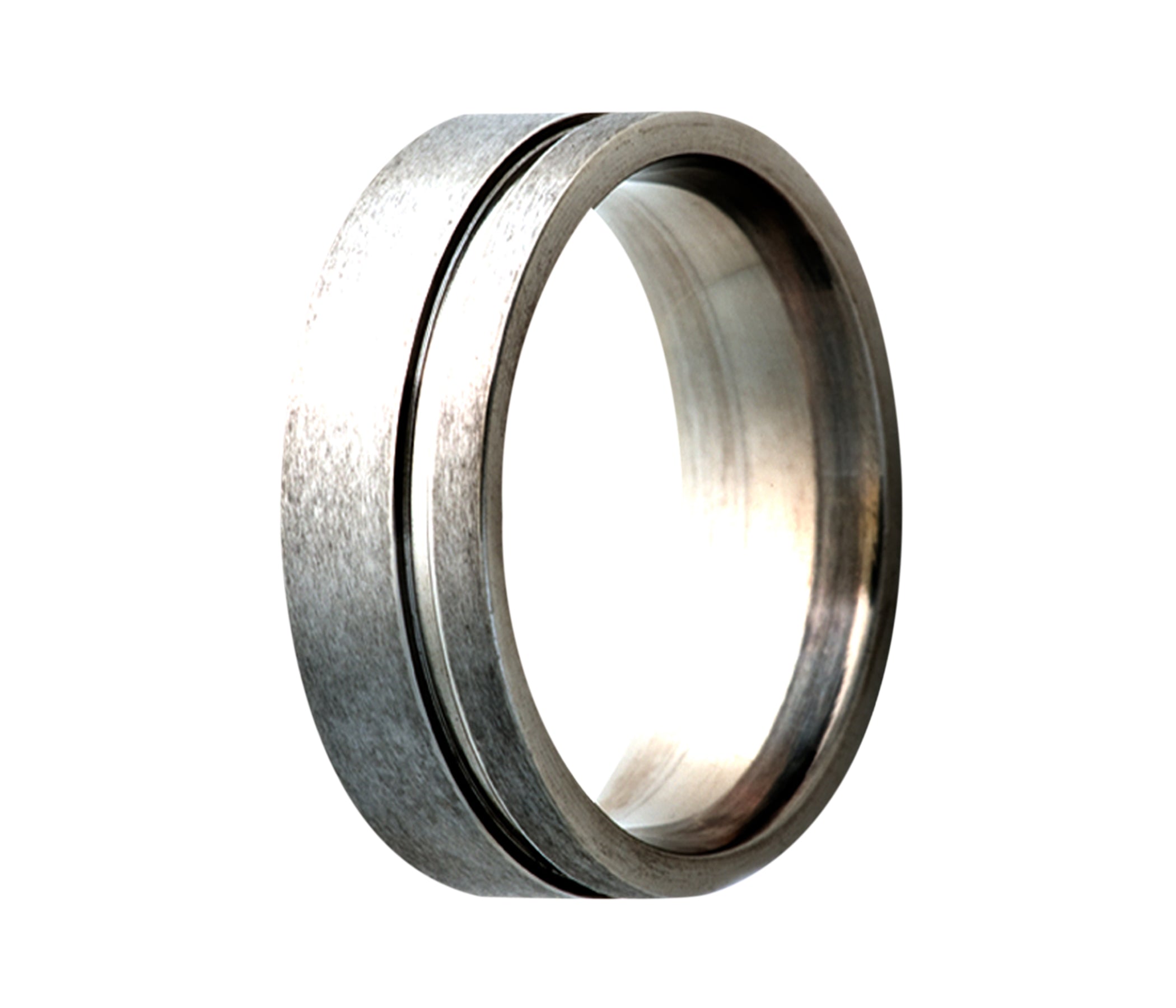 Titanium Offset Grooved Satin Ring