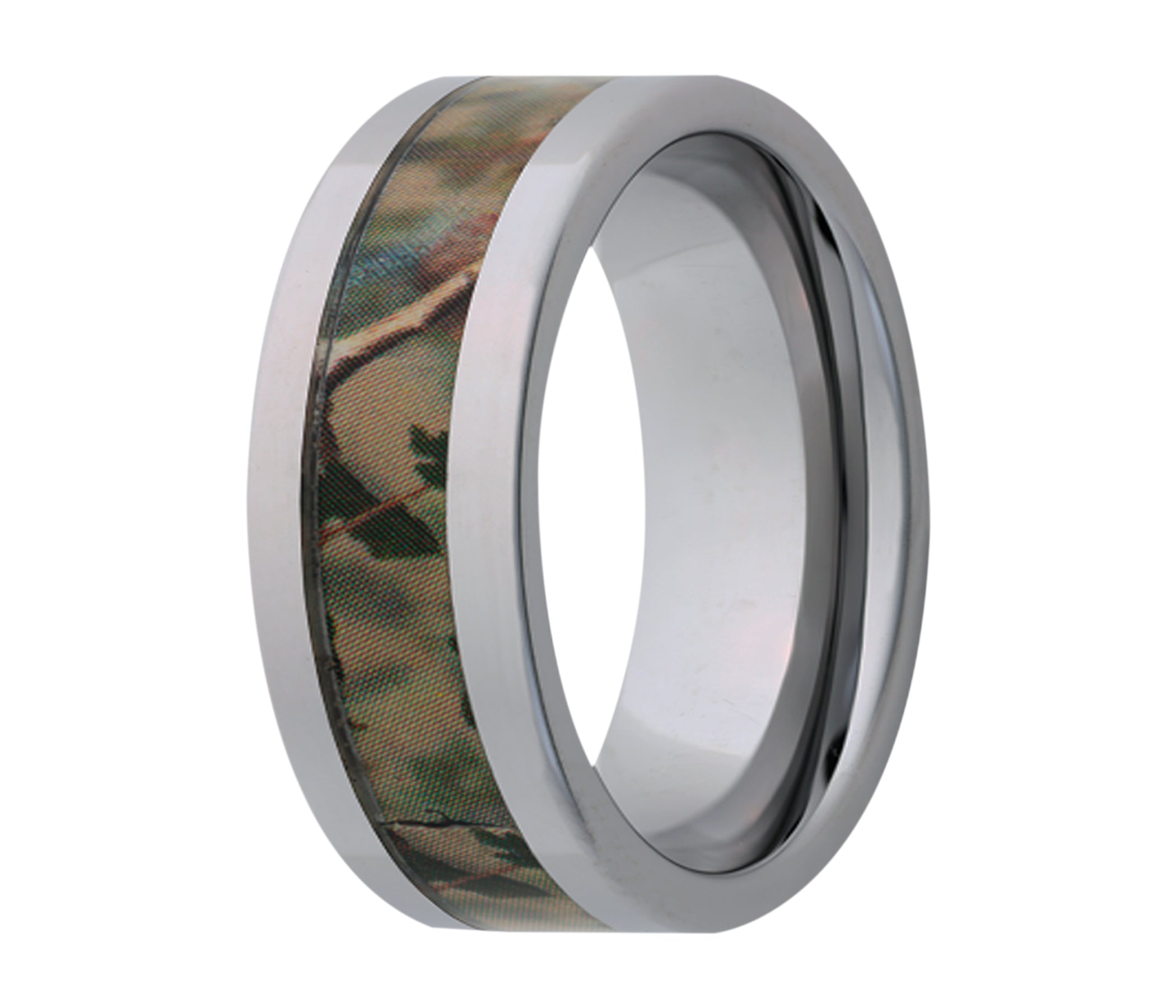 Tungsten Camo Woodland Pine Flat Edge Ring