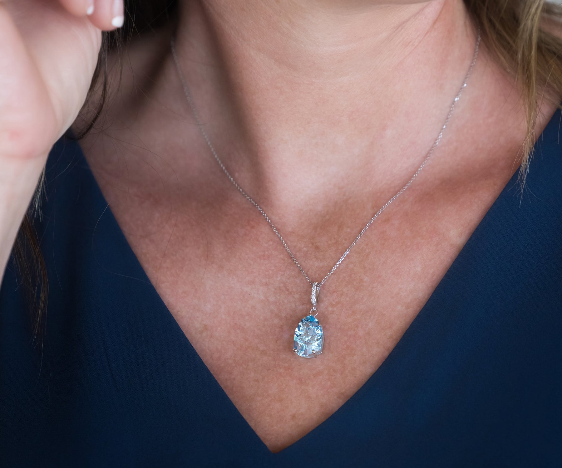Angular Cut Blue Topaz Diamond Necklace