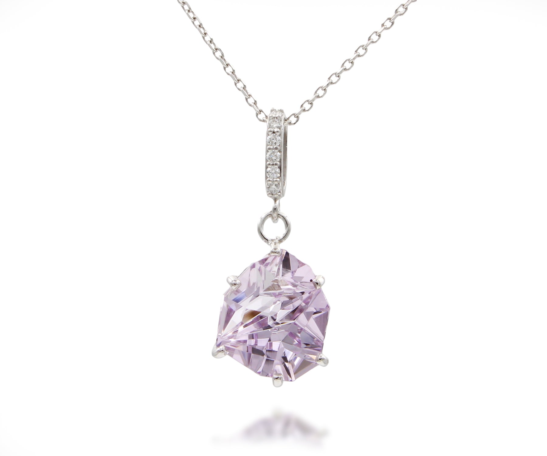 Angular Cut Pink Amethyst Diamond Necklace