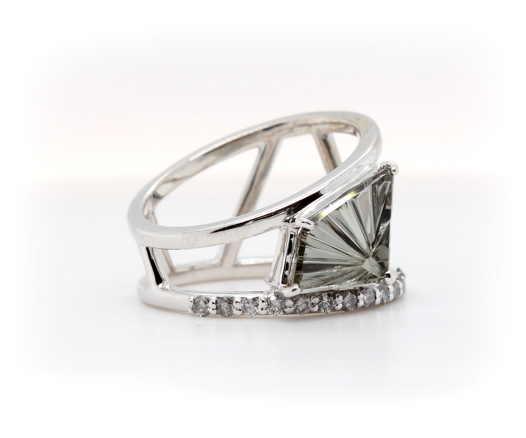 Fancy Gray Tourmaline Diamond Modern Angular Ring
