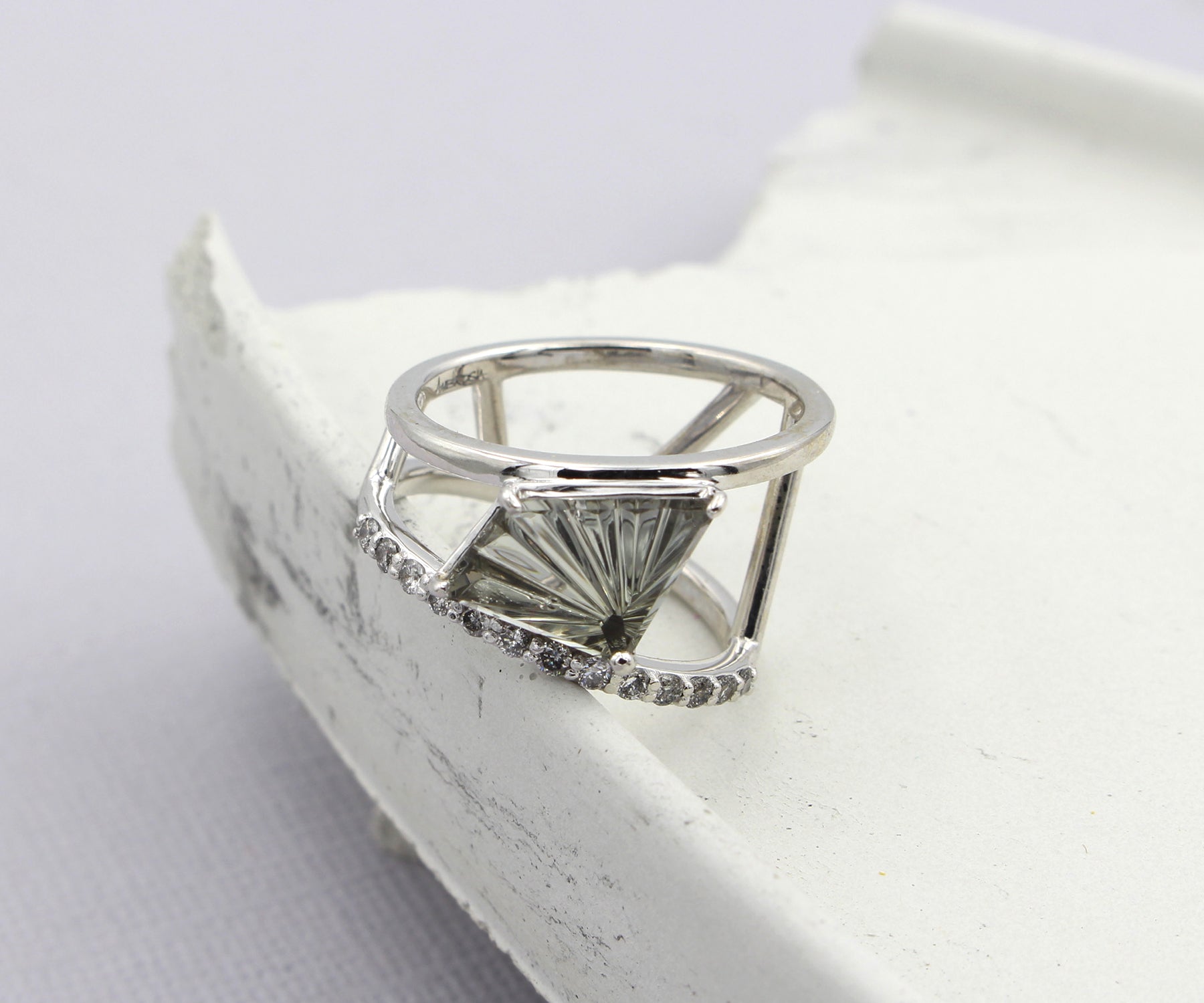 Fancy Gray Tourmaline Diamond Modern Angular Ring