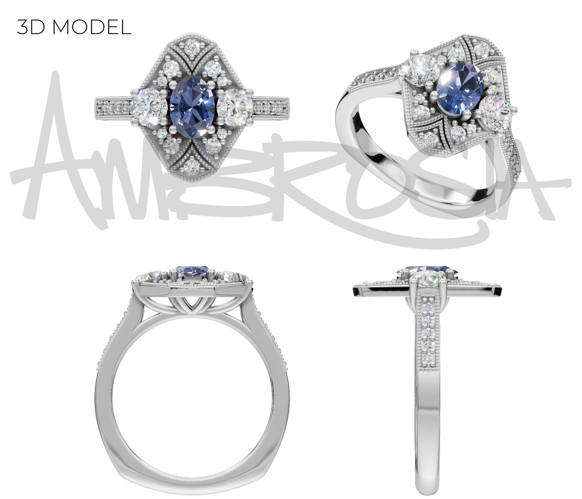 Anillo de oro con diamantes y forma de pera asimétrica moderna