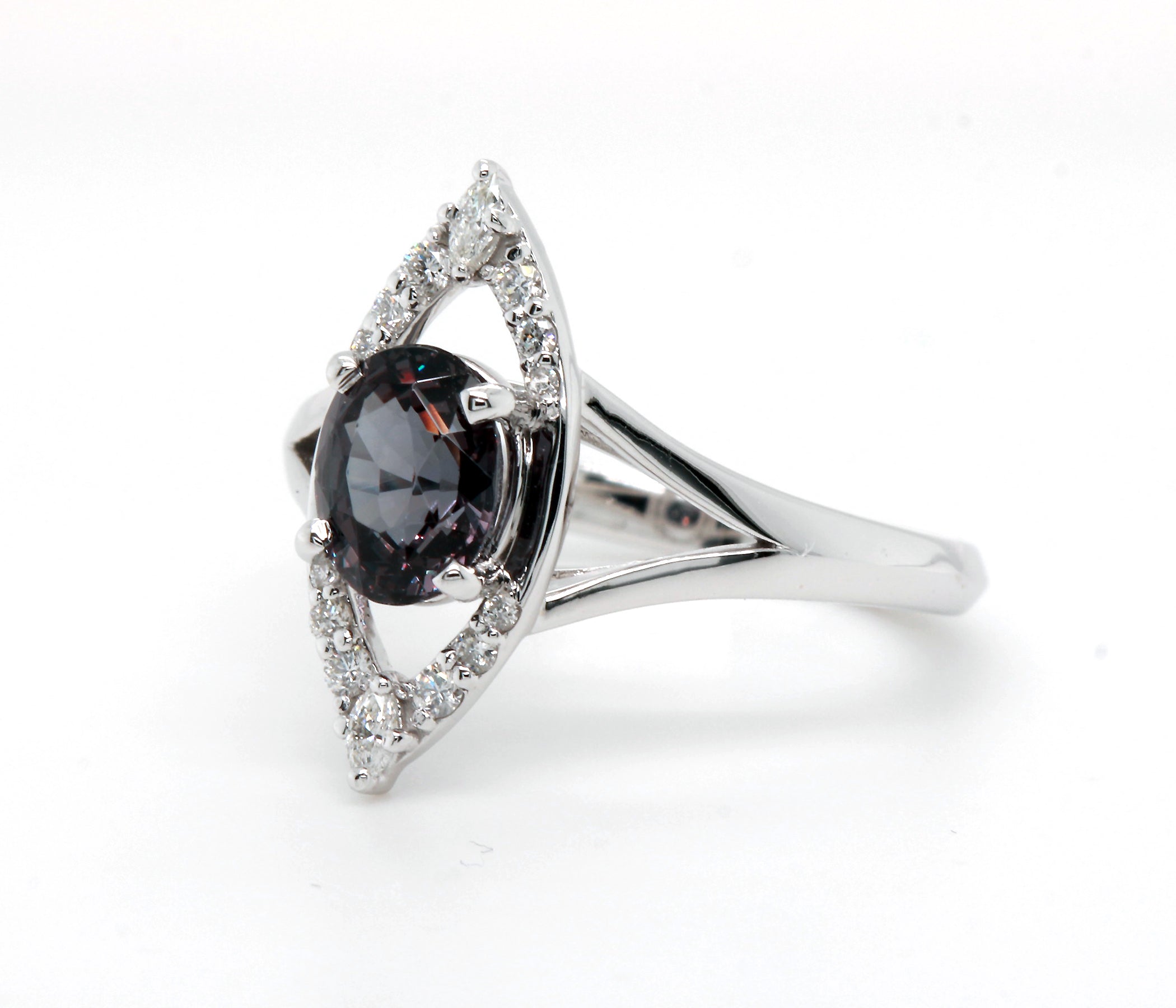 Color Changing Garnet Art Deco Diamond Ring