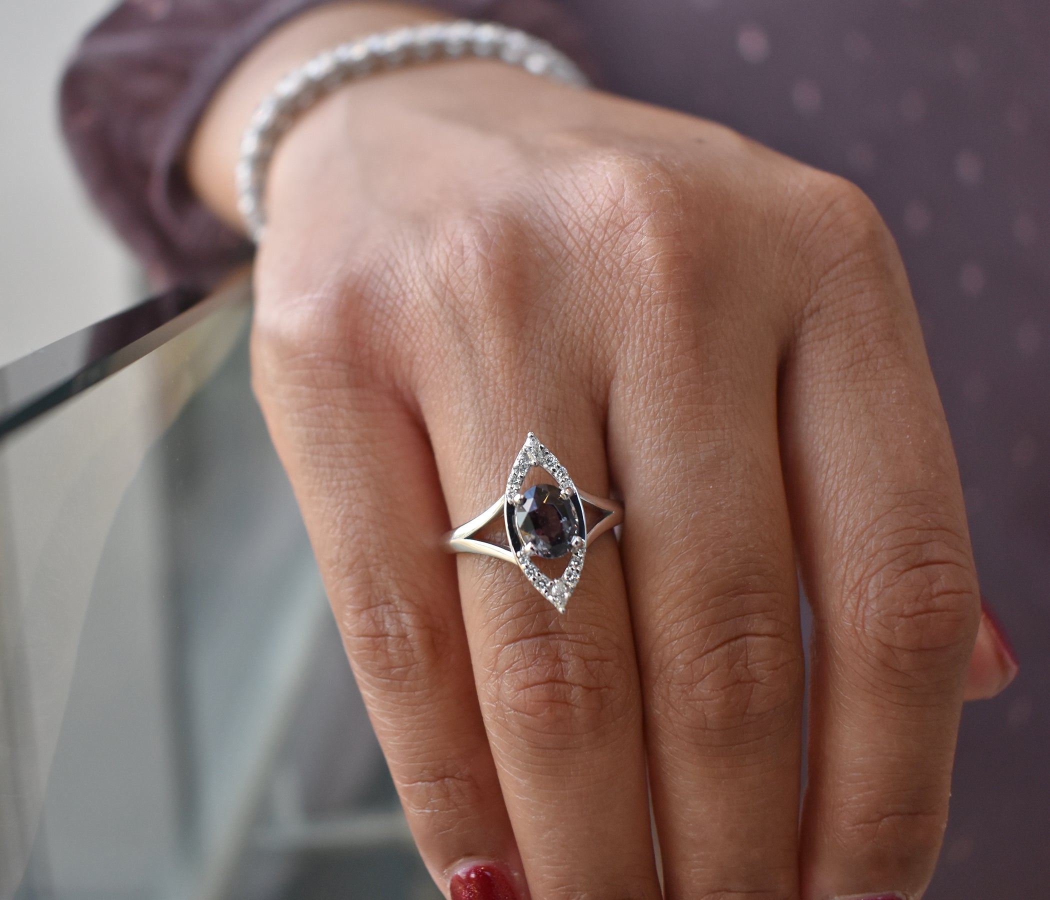 Color Changing Garnet Art Deco Diamond Ring
