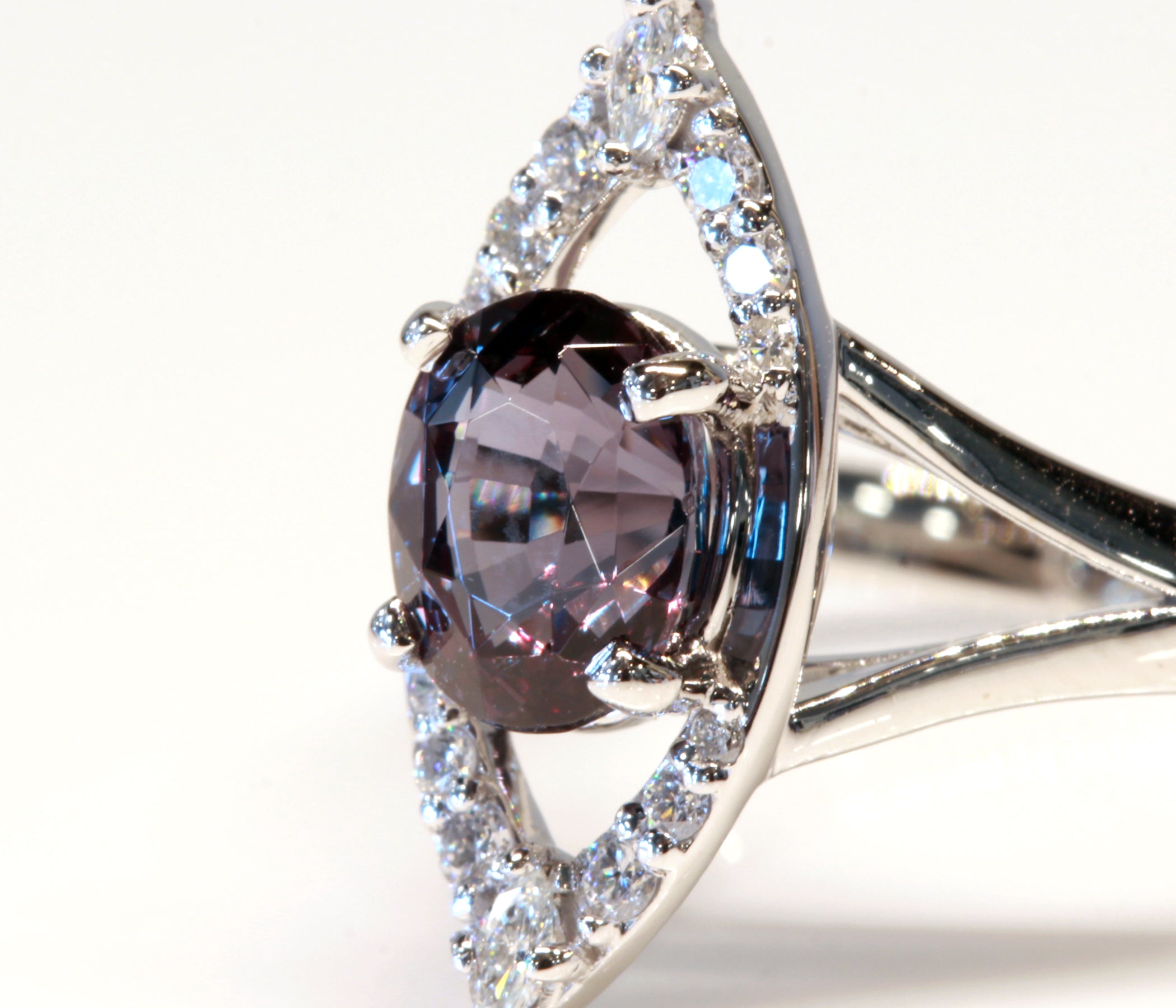 Color Changing Garnet Art Deco Diamond Ring