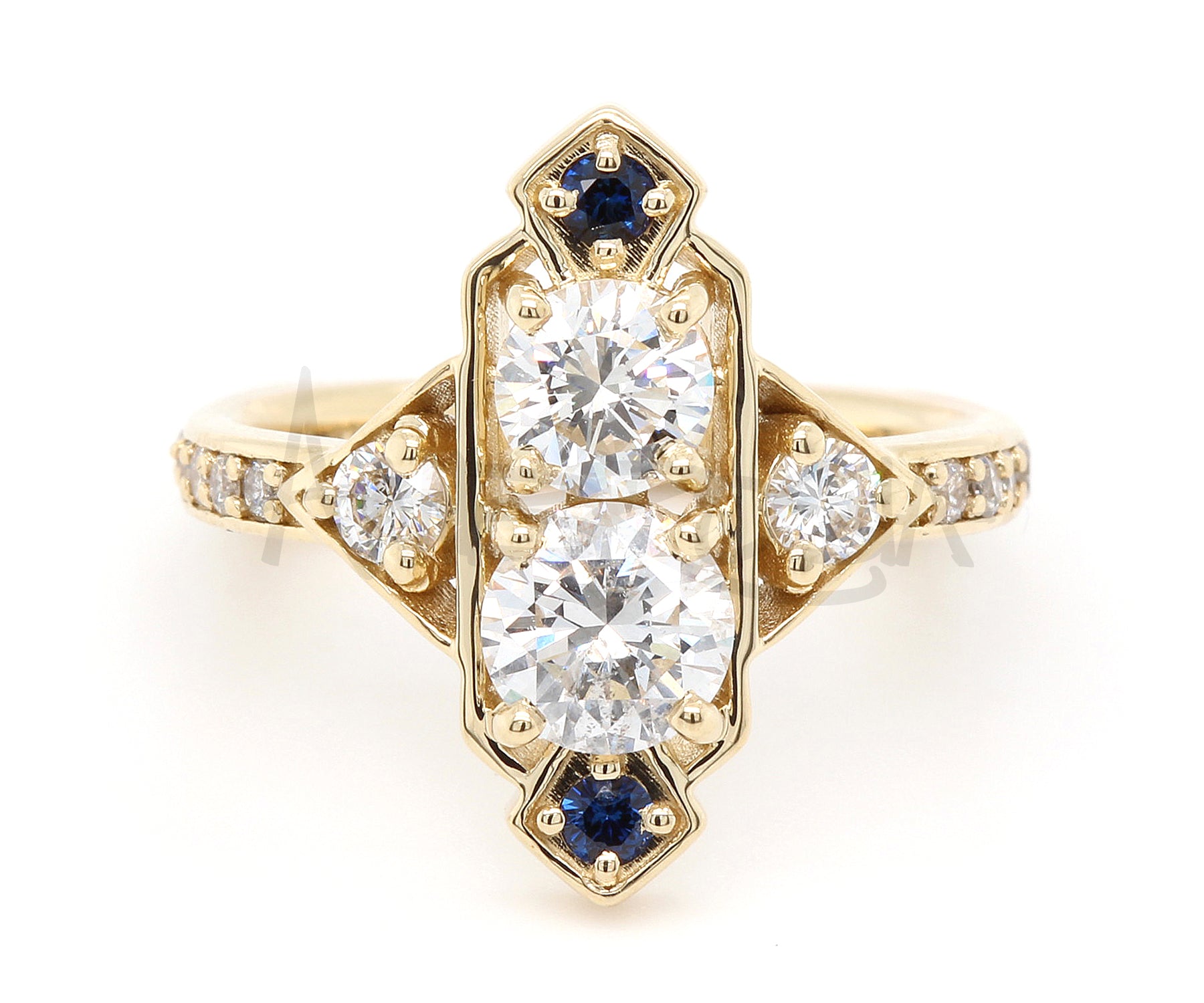 Custom Art Deco Diamond Sapphire Wedding Ring