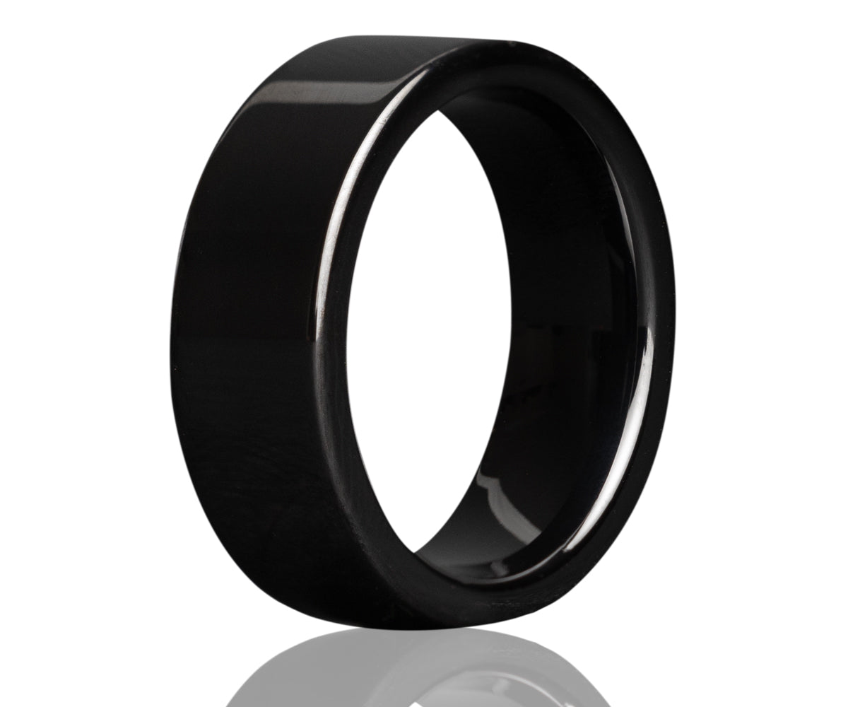 Black Ceramic Classic Flat Polished Ring