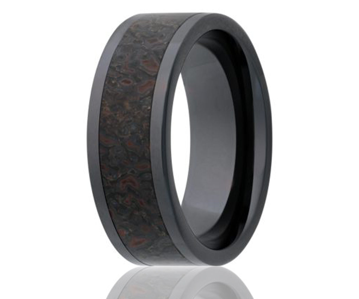 Black Ceramic Inlay Dino Bone Ring