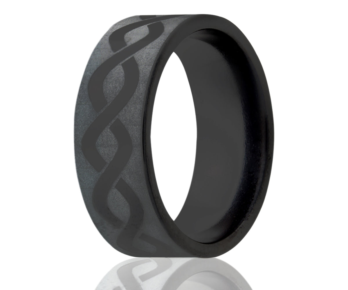 Black Ceramic Engraved Infinity Flat Ring