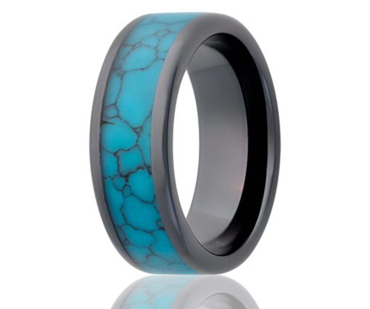 Black Ceramic Inlay Blue Turquoise Ring