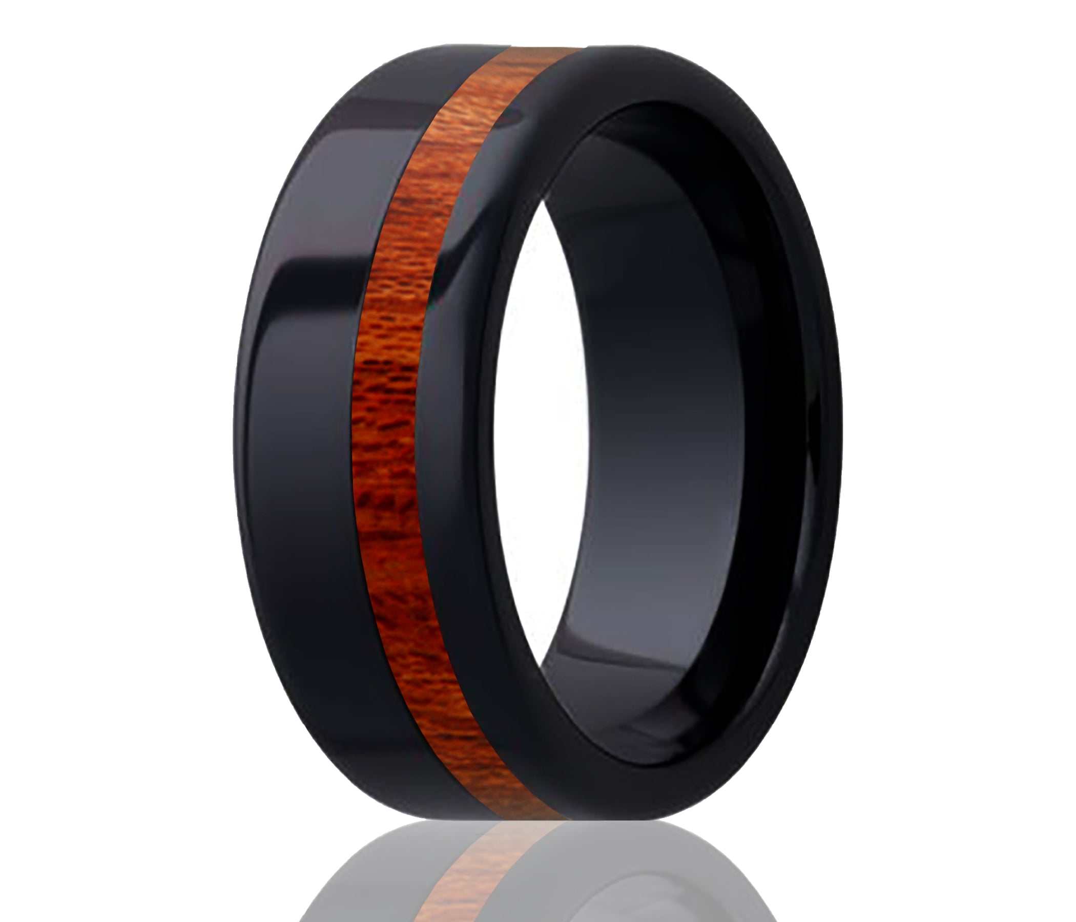 Black Ceramic Inlay Blood Wood Offset Ring