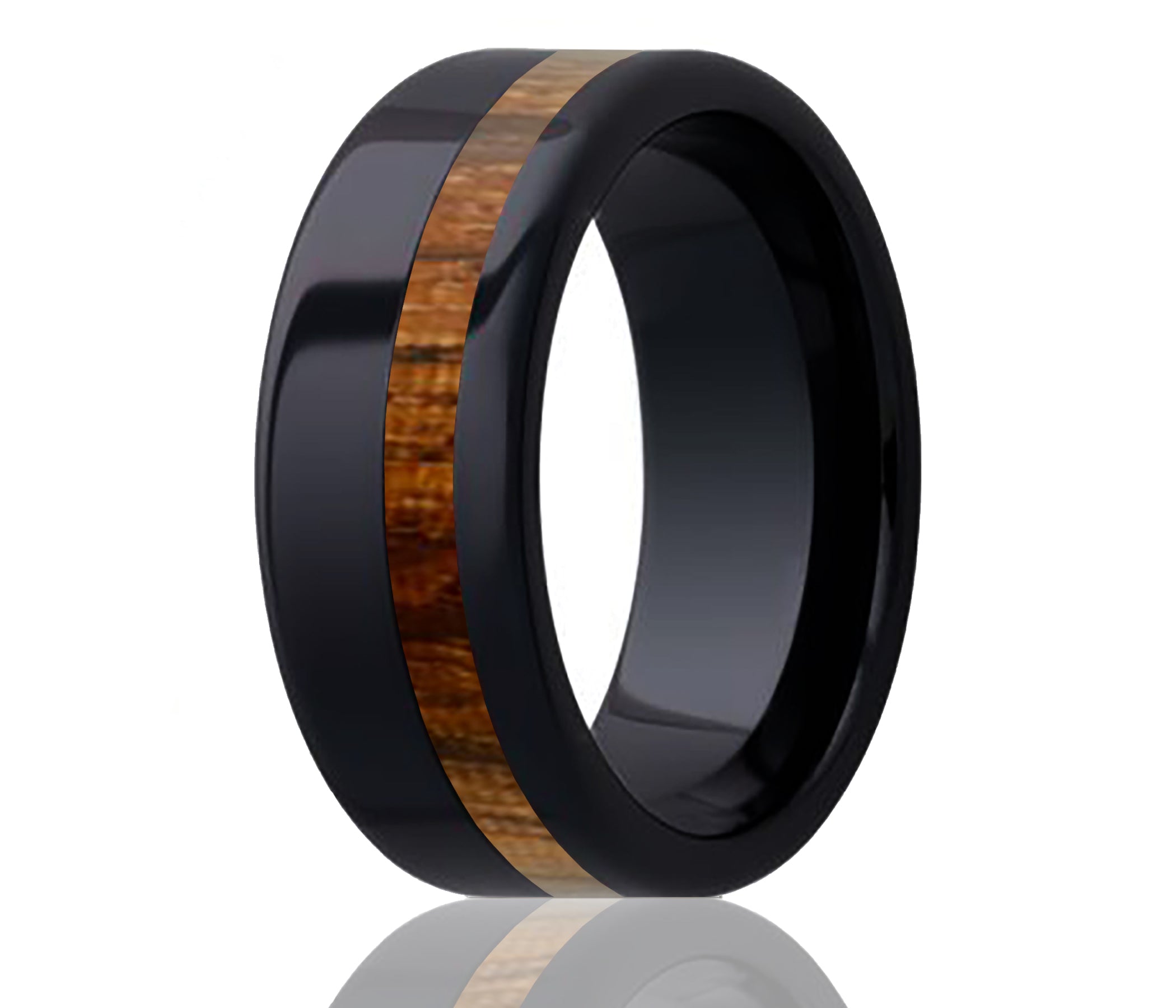 Black Ceramic Inlay Zebra Wood Offset Ring