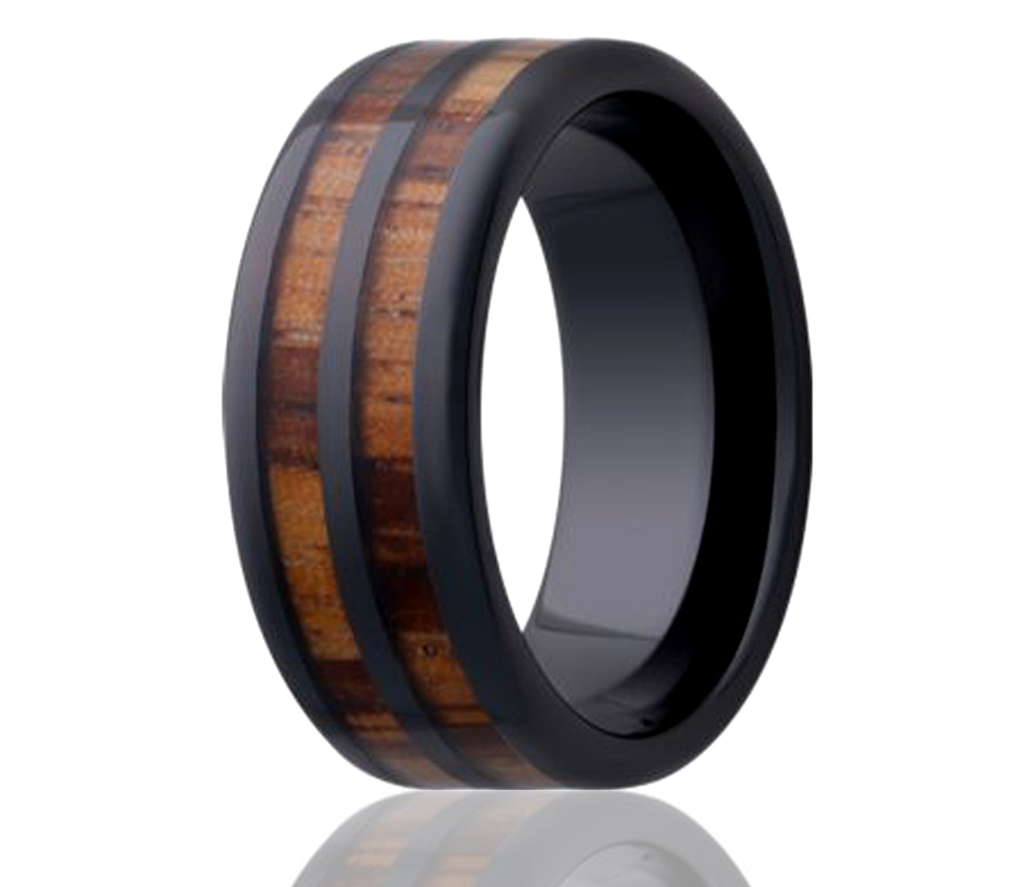 Black ceramic inlay zebra wood double row ring