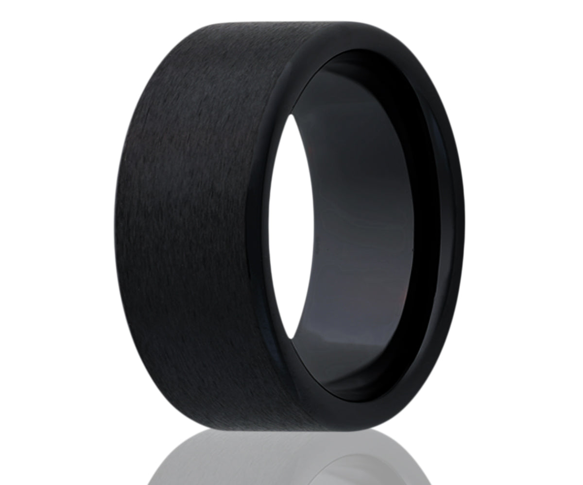 Black Ceramic Classic Flat Satin Ring