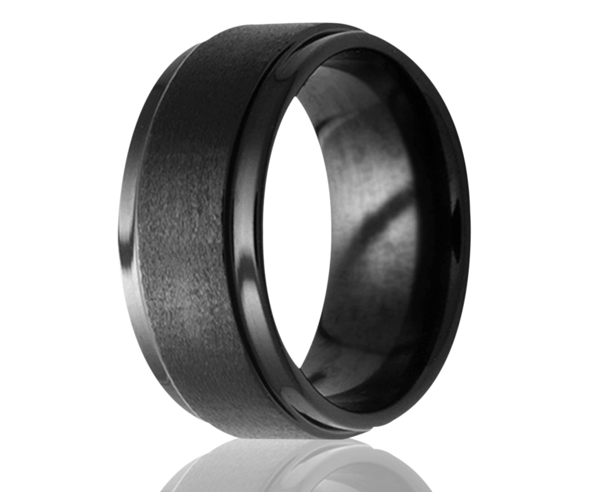 Black Ceramic Step Edge Satin Ring