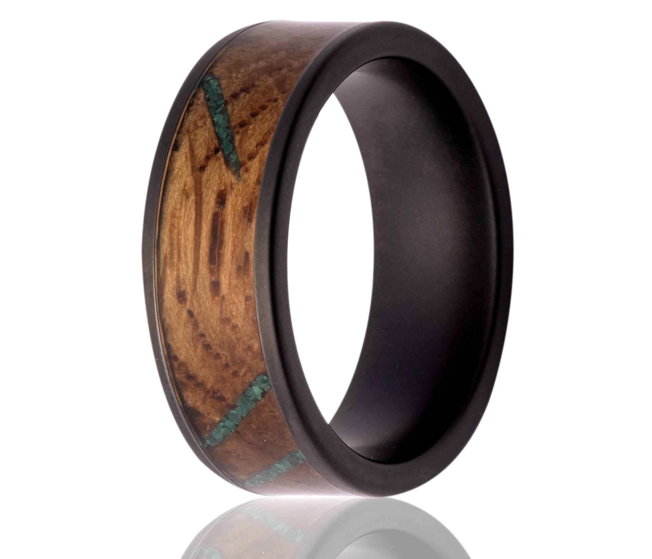 Black Ceramic Inlay Whiskey Barrel Malachite Ring
