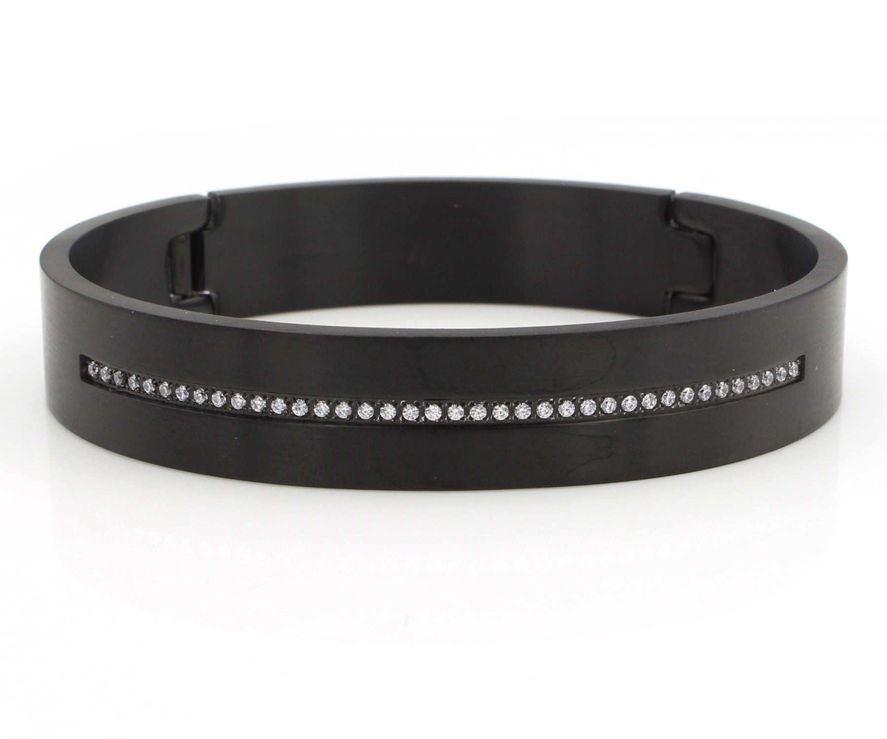 Center Row Wide black Steel Bangle Bracelet