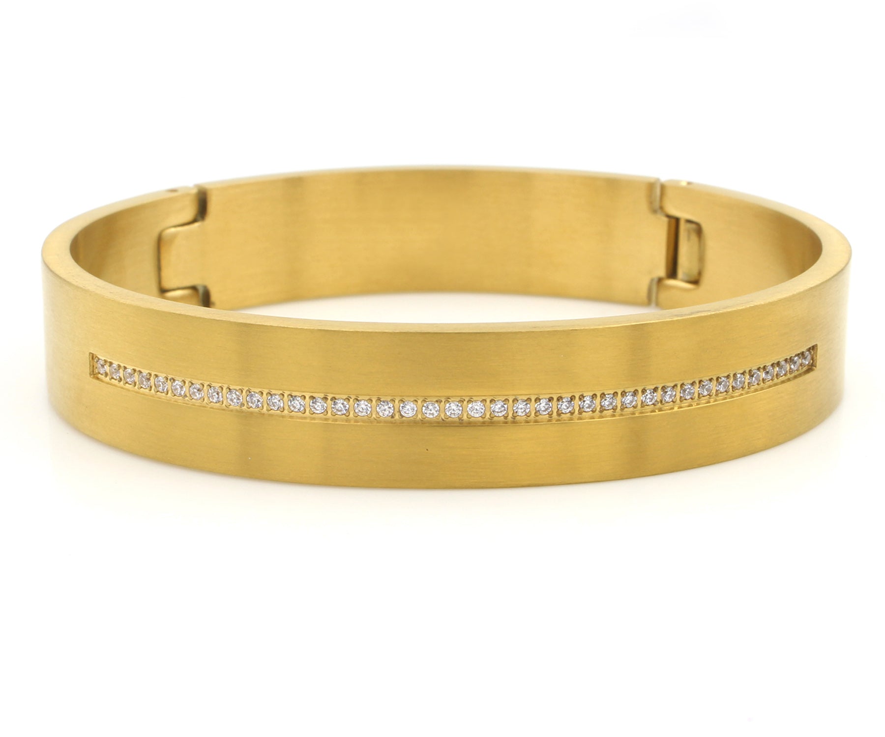 Center Row Wide Gold Bangle Hinged Bracelet