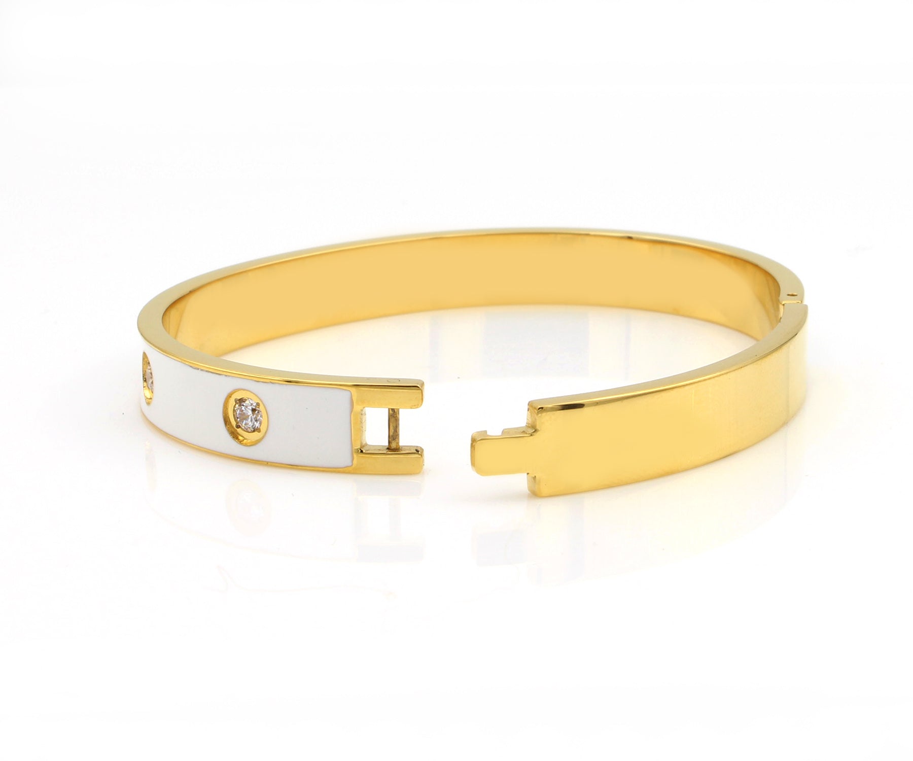 Star Spangle White Enamel Gold Bangle Bracelet