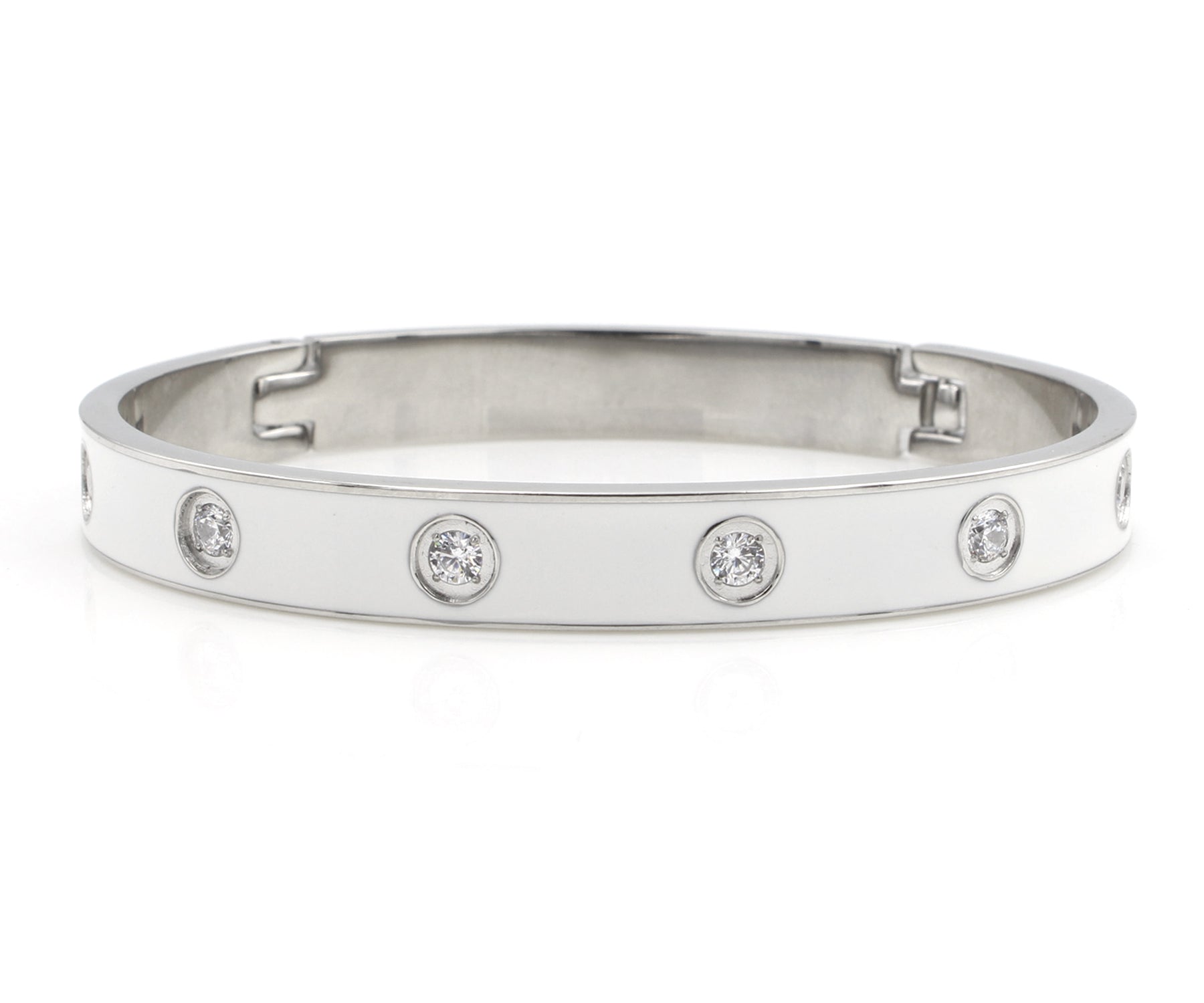 Star Spangle White Enamel Stainless Steel Bangle Bracelet