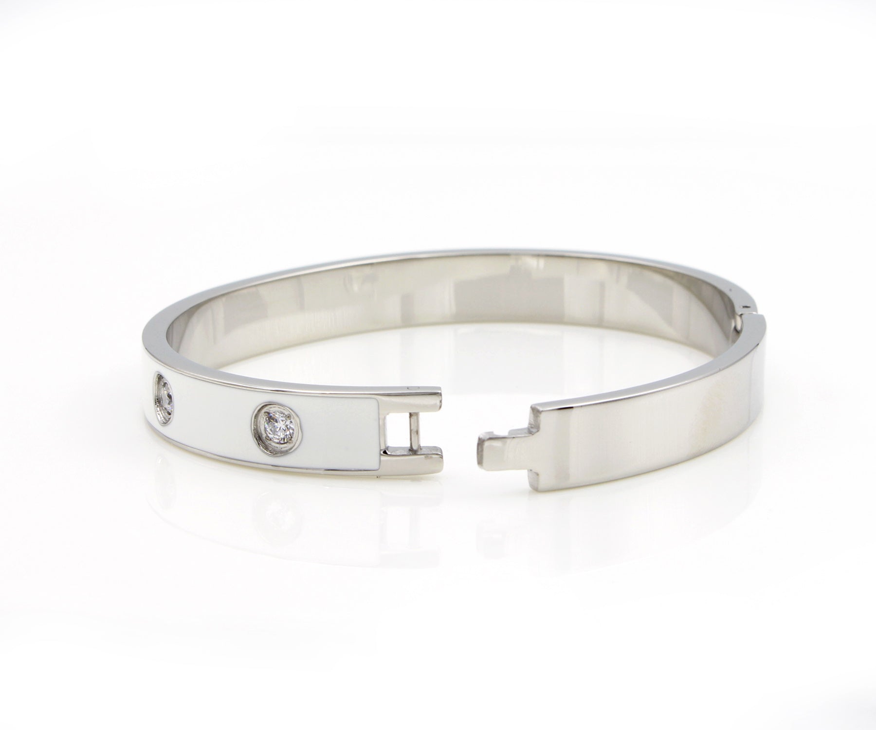 Star Spangle White Enamel Stainless Steel Bangle Bracelet