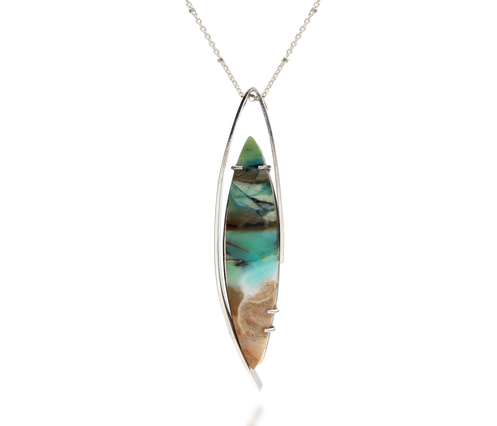 Beach Opal Petrified Wood Elongated Necklace