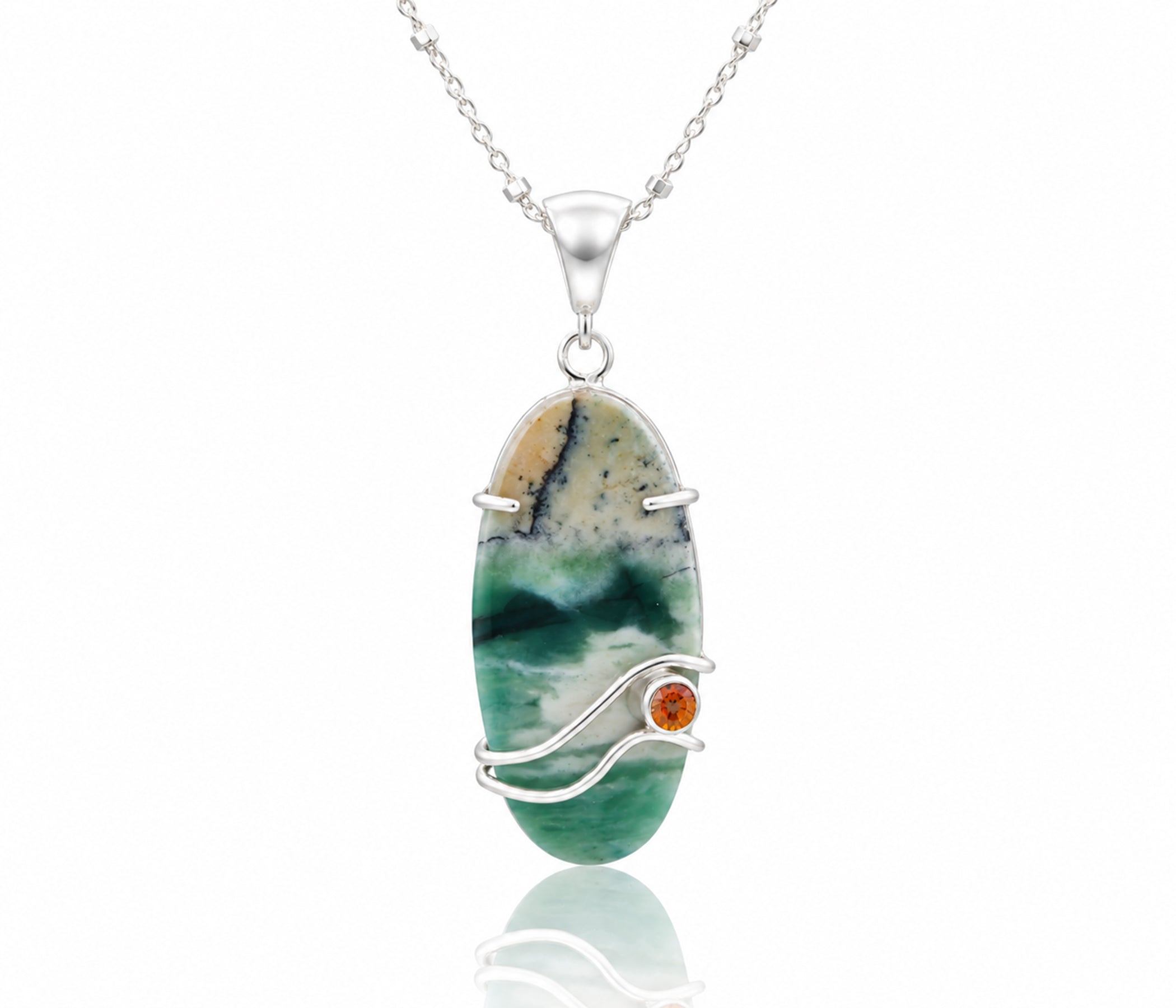 Beach Opal Petrified Wood Sunrise Oval Necklace