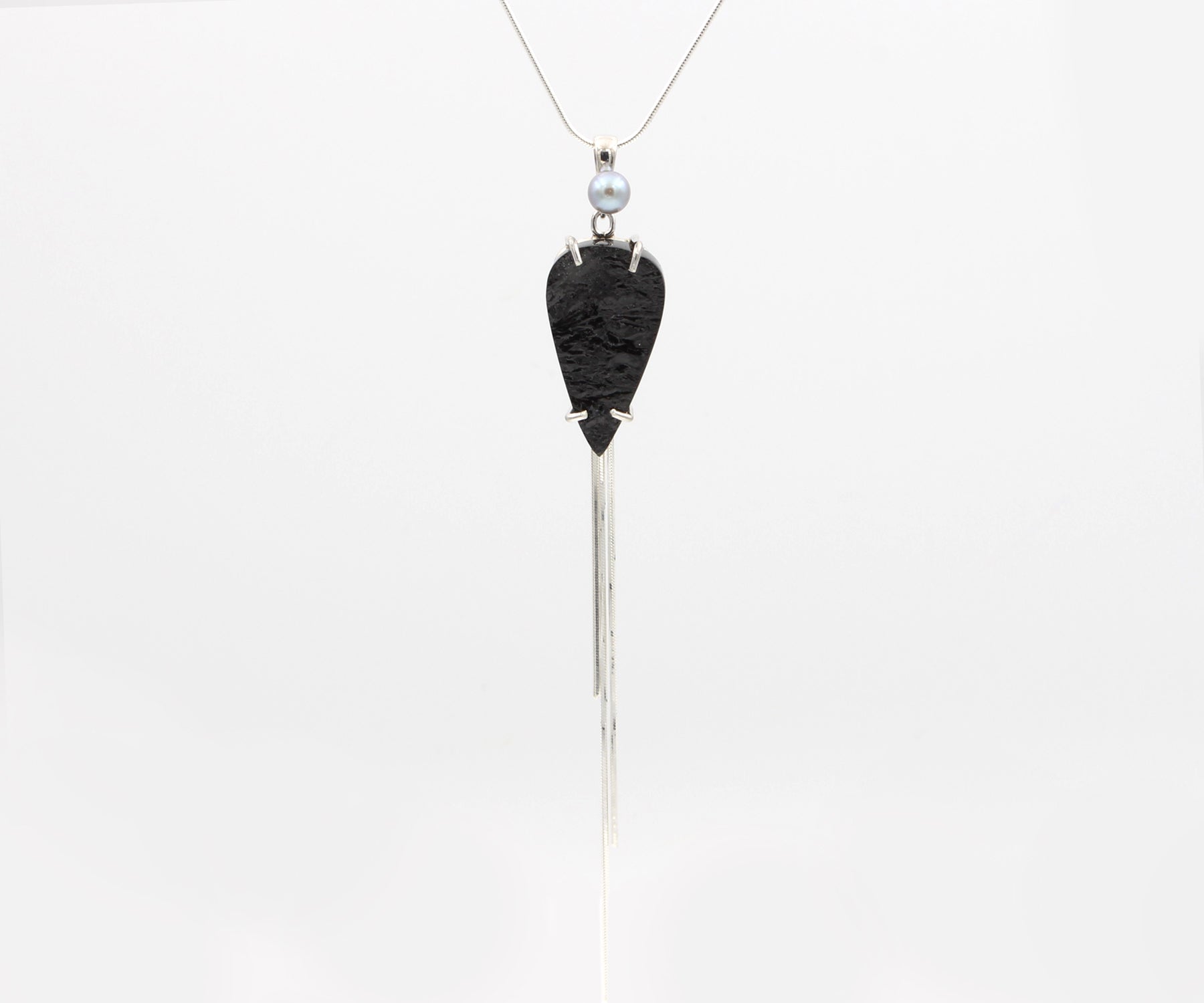 Rough Black Tourmaline Silver Tassel Jewelry Set