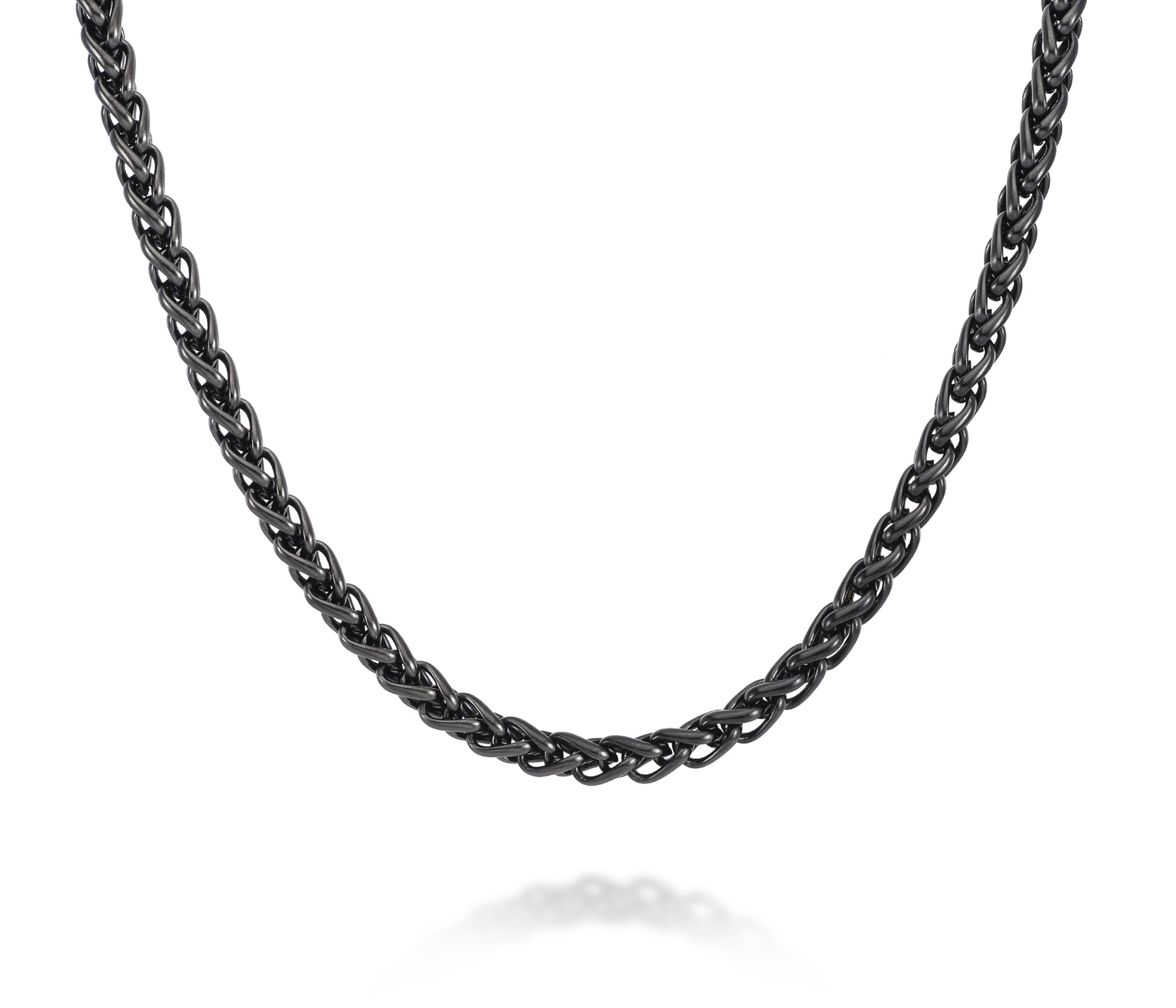 Mens Black Stainless Steel Weave Link Necklace