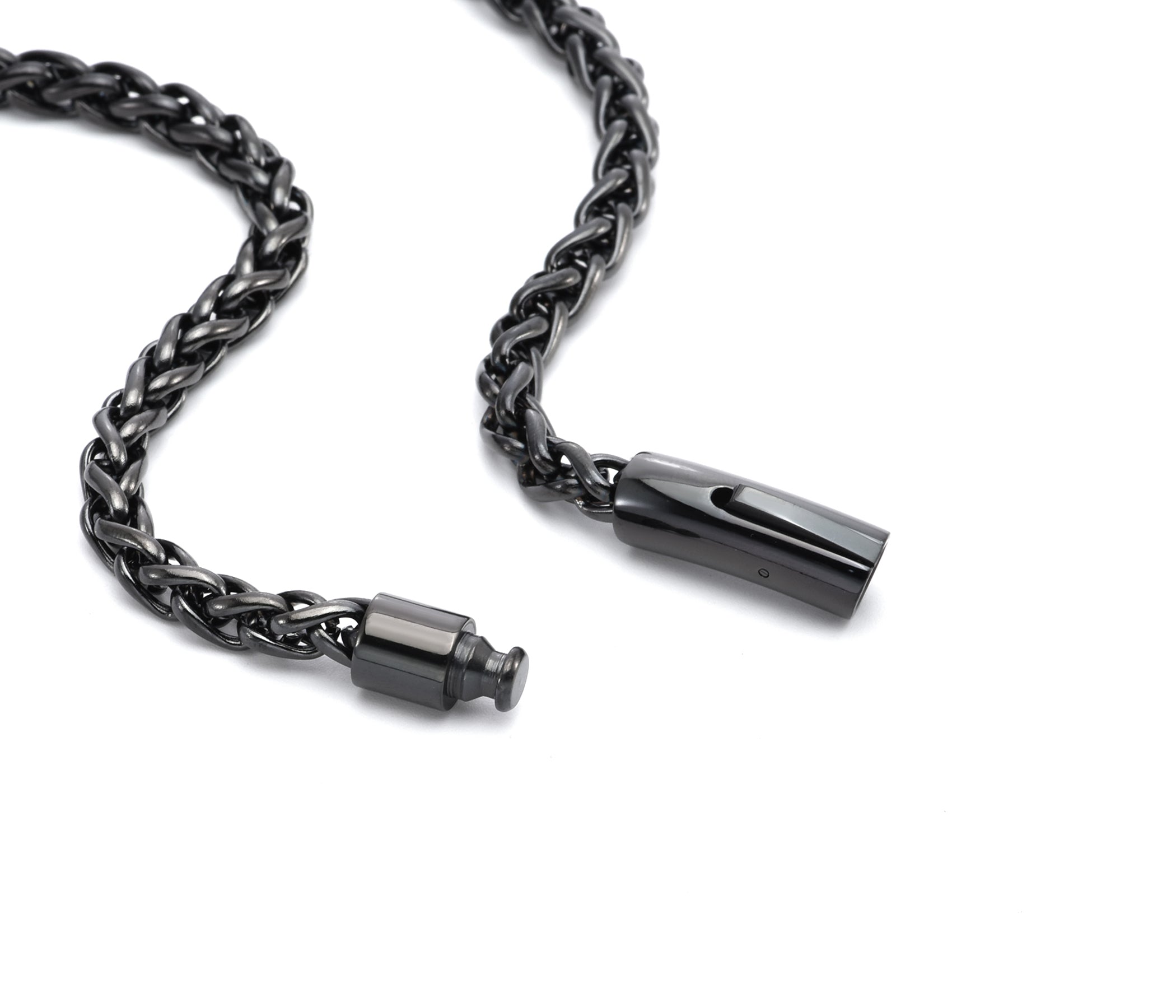 Mens Black Stainless Steel Weave Link Necklace