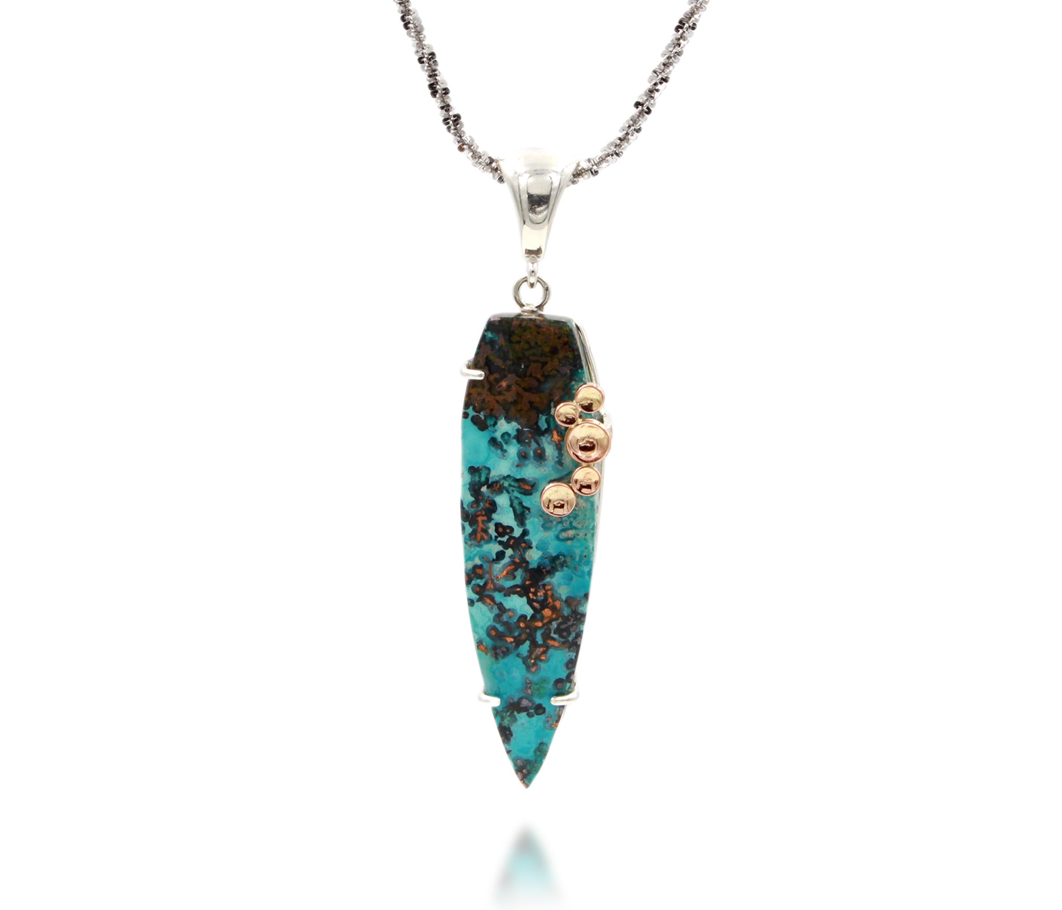 Large Confetti Chrysocolla Rose Gold Dimple Necklace