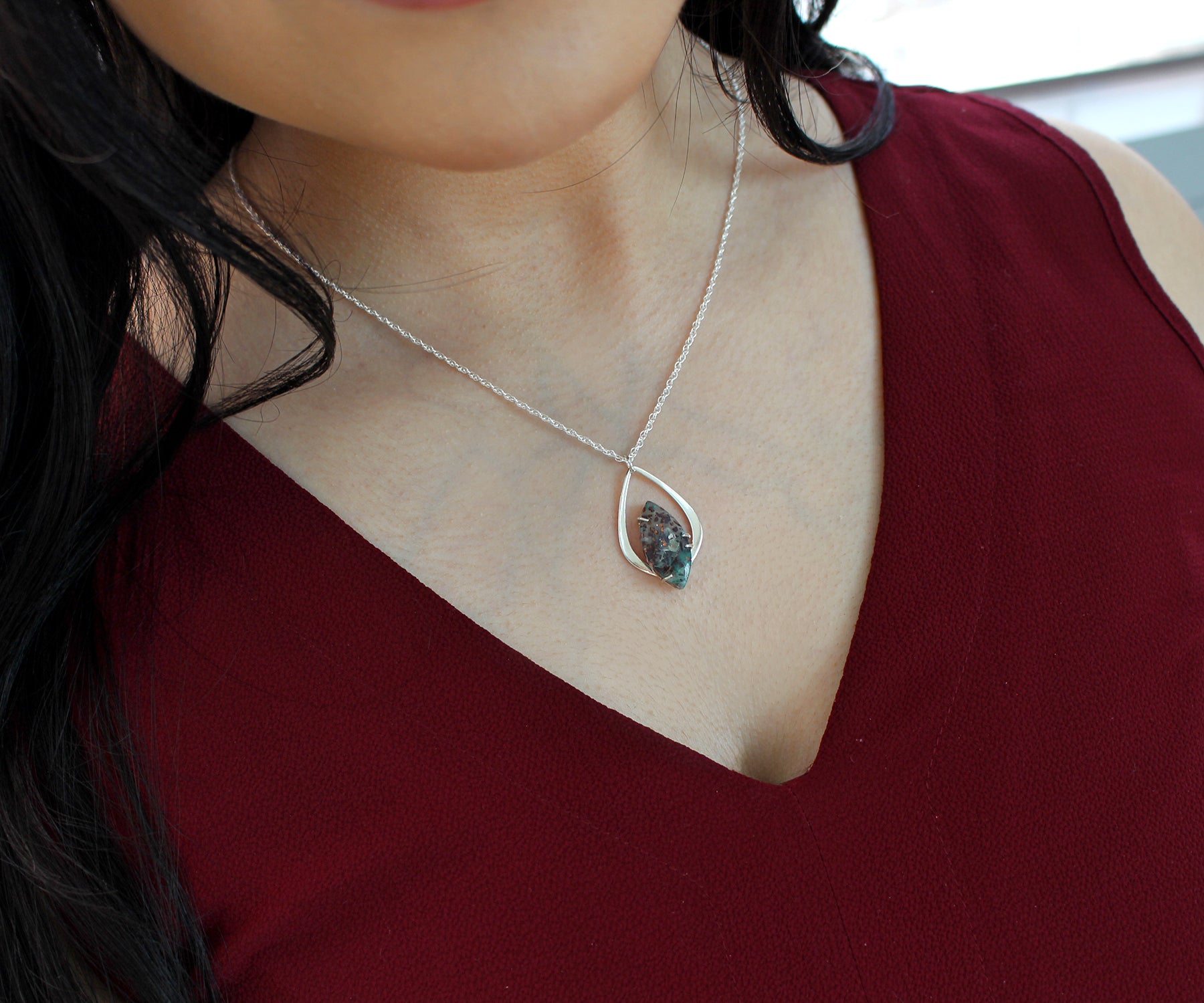 Confetti Chrysocolla Marquise Silver Necklace