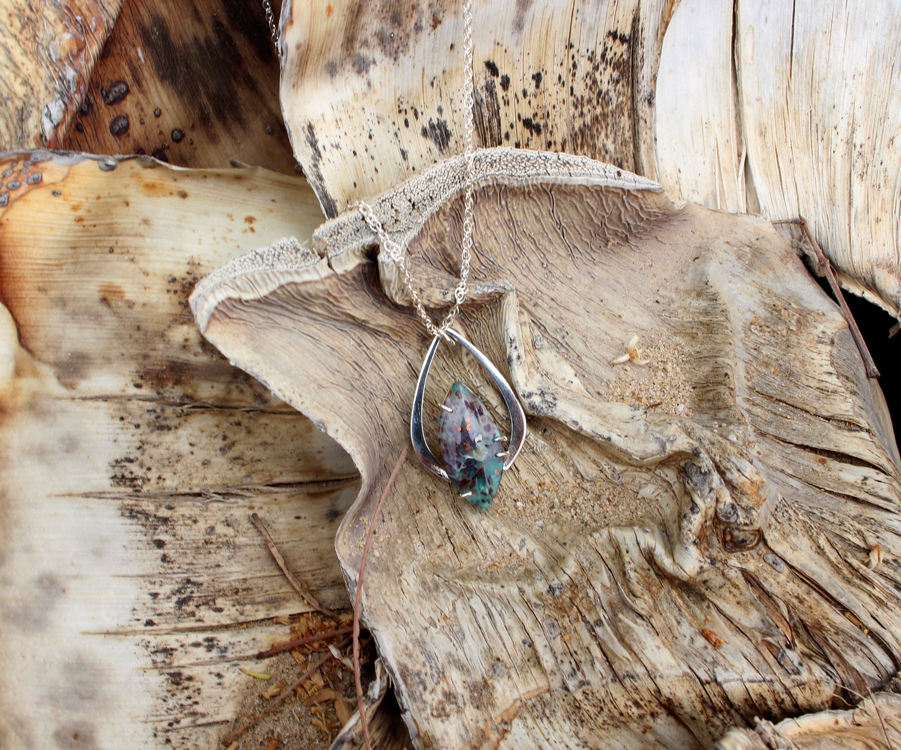 Confetti Chrysocolla Marquise Silver Necklace
