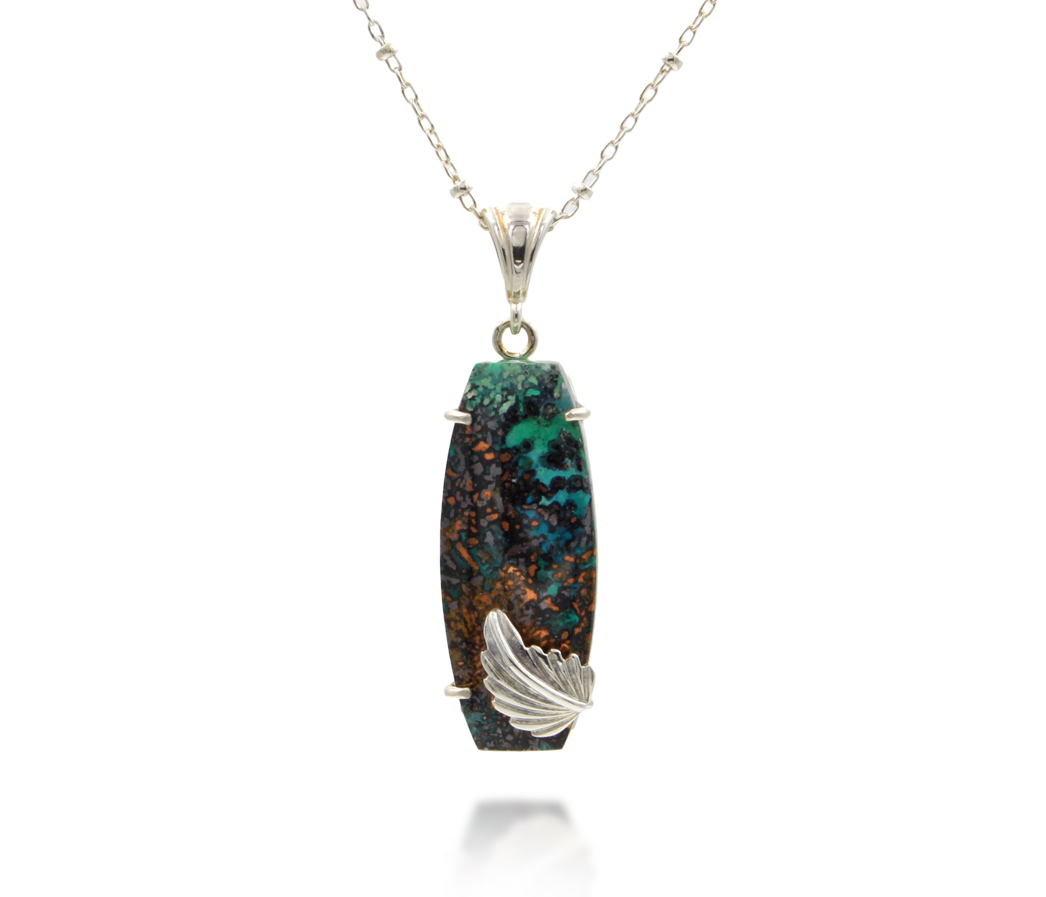 Confetti Chrysocolla Silver Leaf Necklace