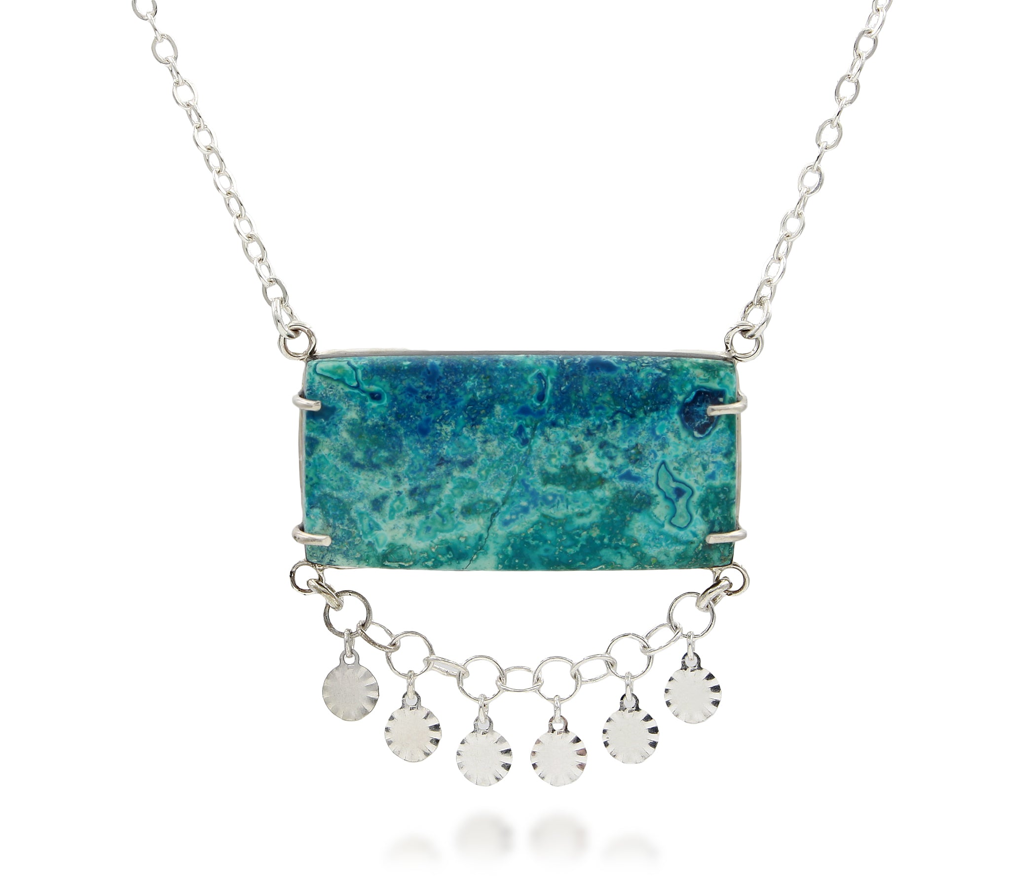 Dangling Chains Chrysocolla Silver Necklace