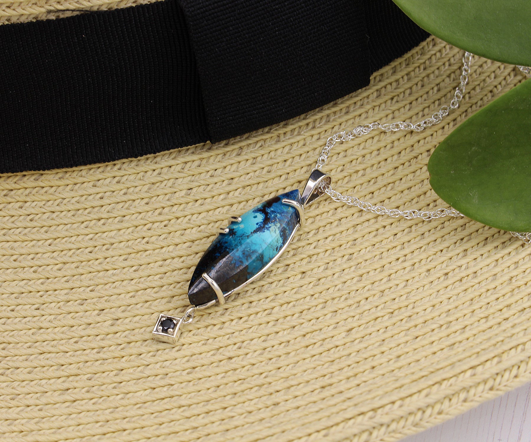 Marquise Dangle Chrysocolla Silver Necklace
