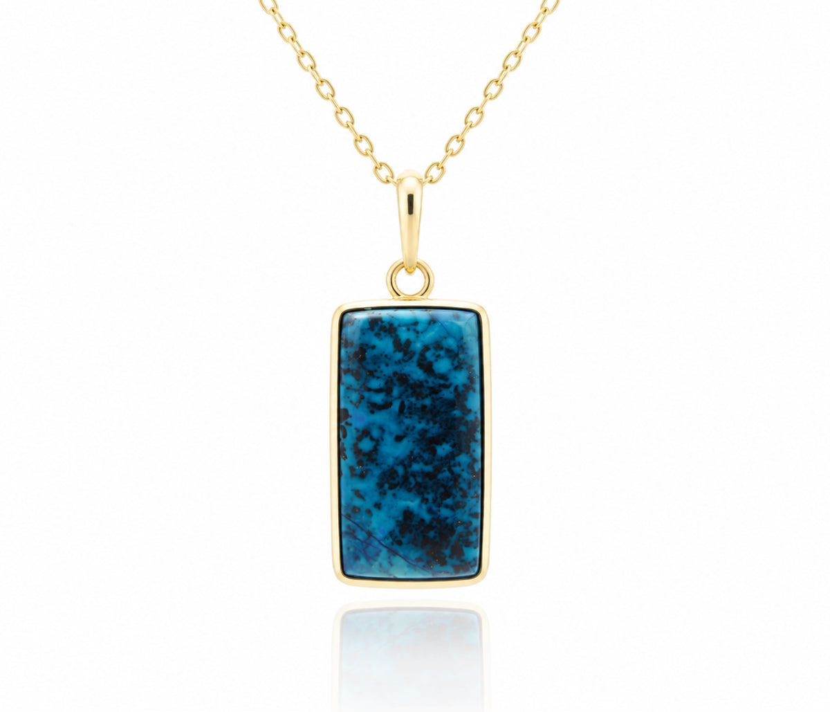 Medium Rectangular Chrysocolla Gold Necklace