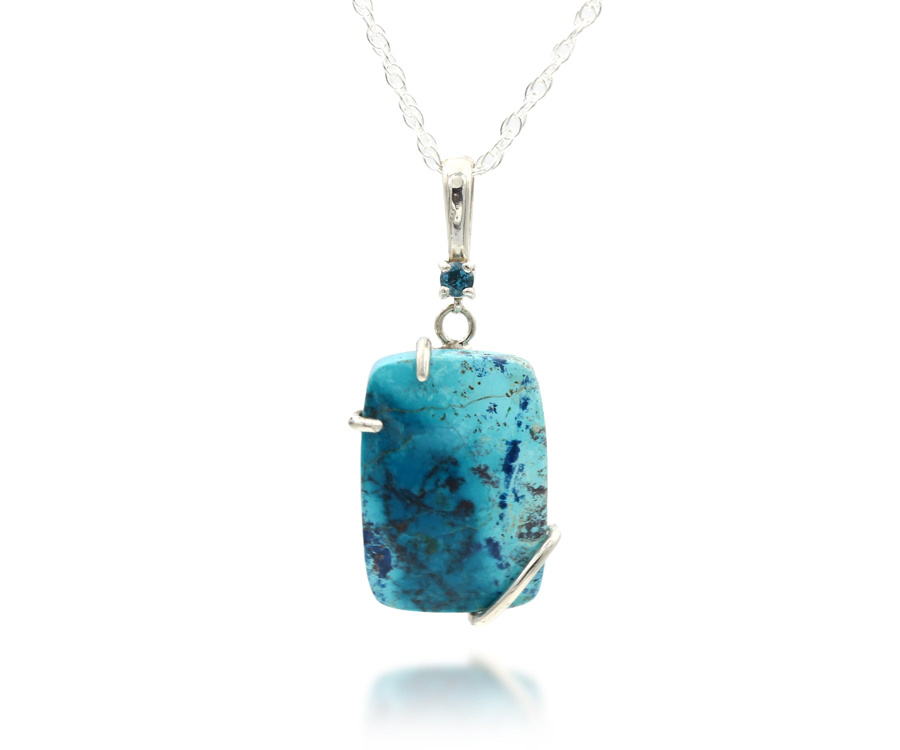 Offset Square Chrysocolla Silver Necklace