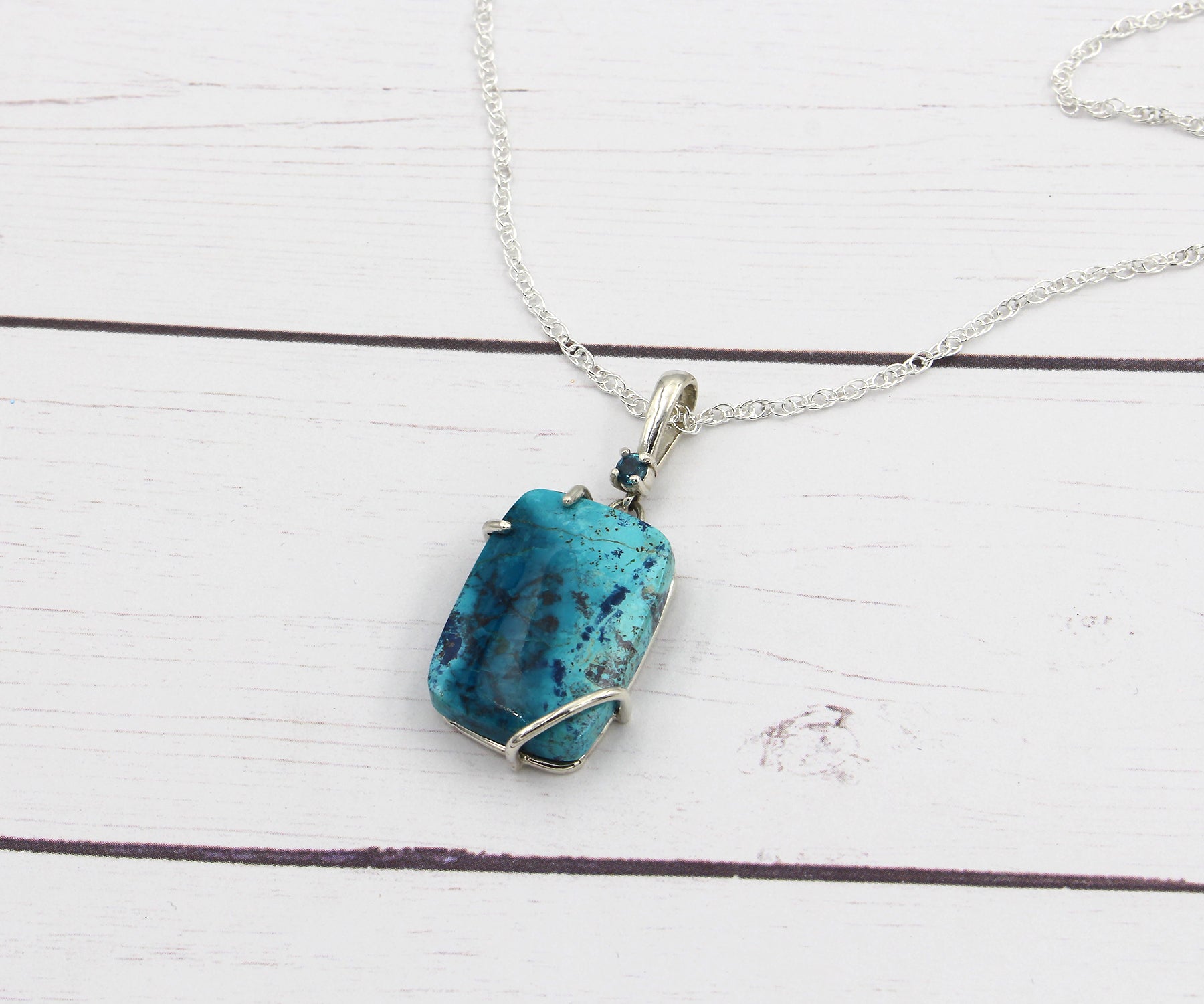 Offset Square Chrysocolla Silver Necklace