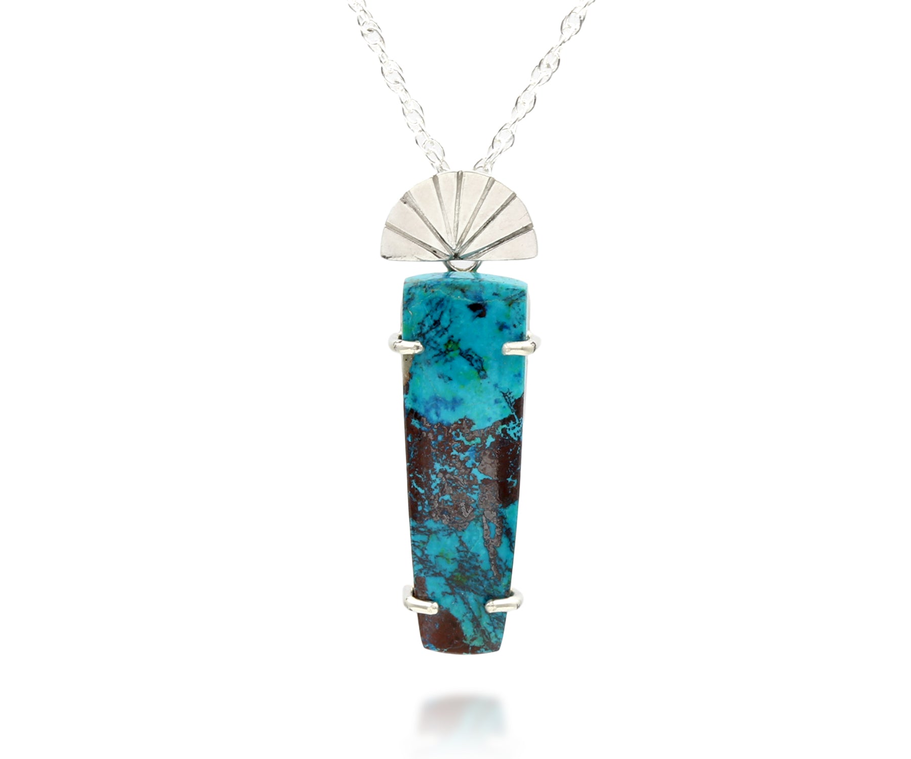 Sunrise Chrysocolla Rectangular Silver Necklace