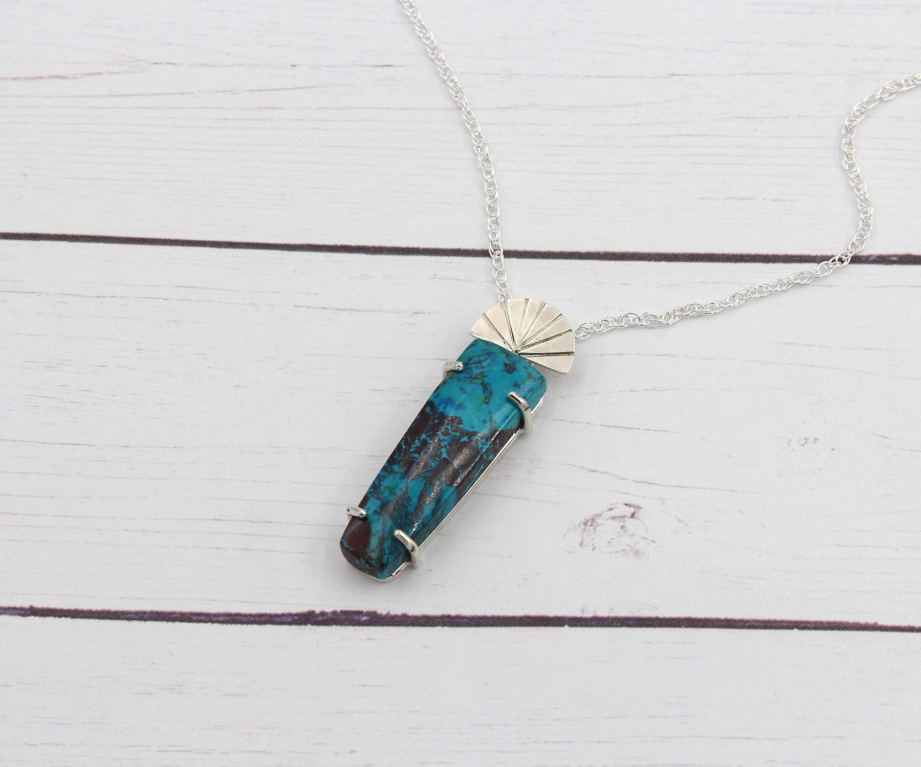 Sunrise Chrysocolla Rectangular Silver Necklace