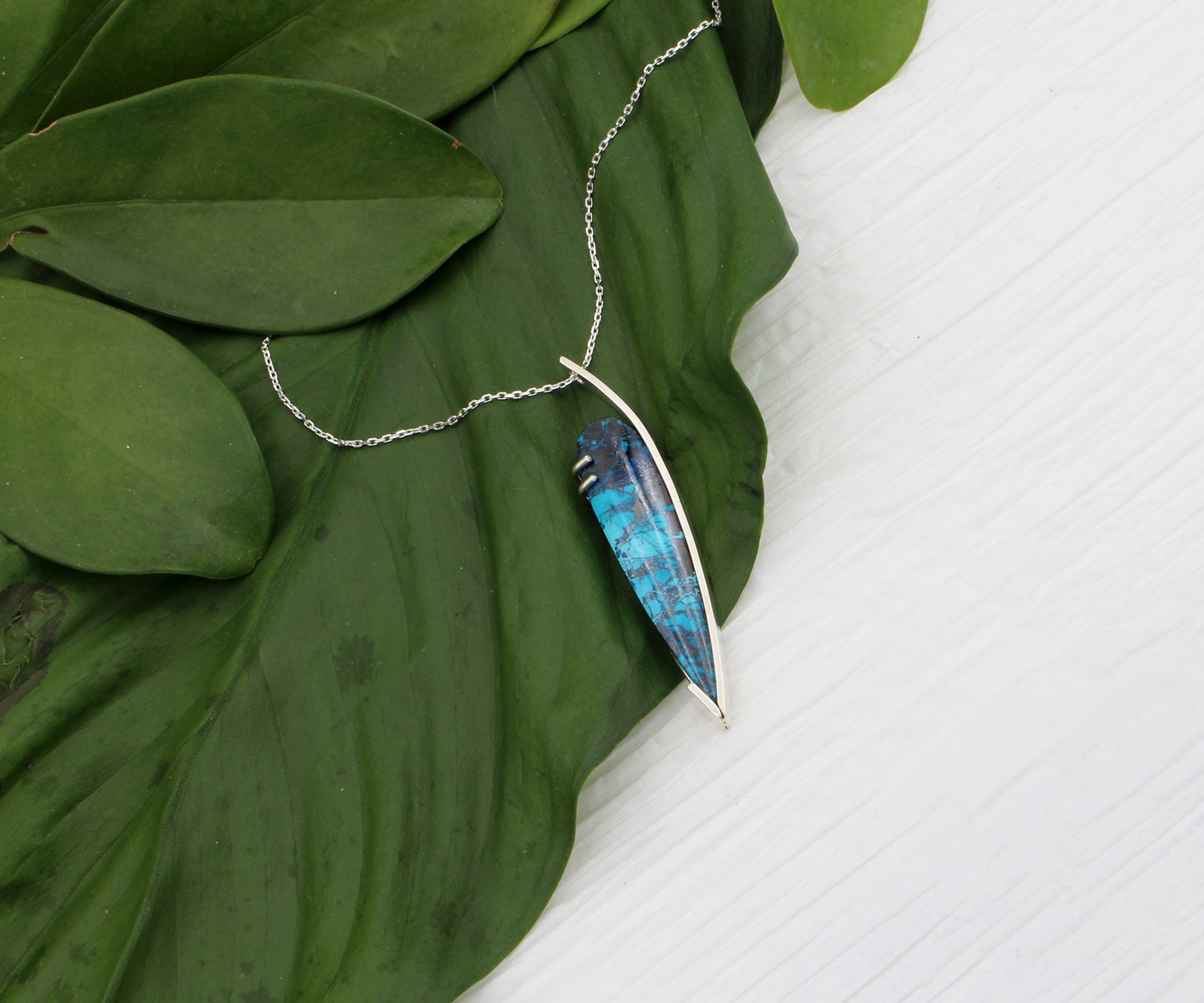 Modern Teardrop Chrysocolla Silver Necklace