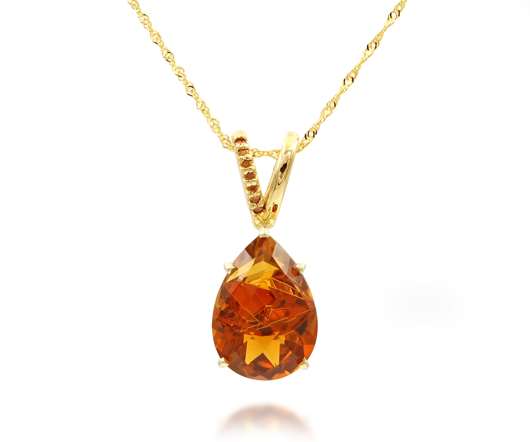 Fancy Cut Citrine Teardrop Diamond Gold Necklace