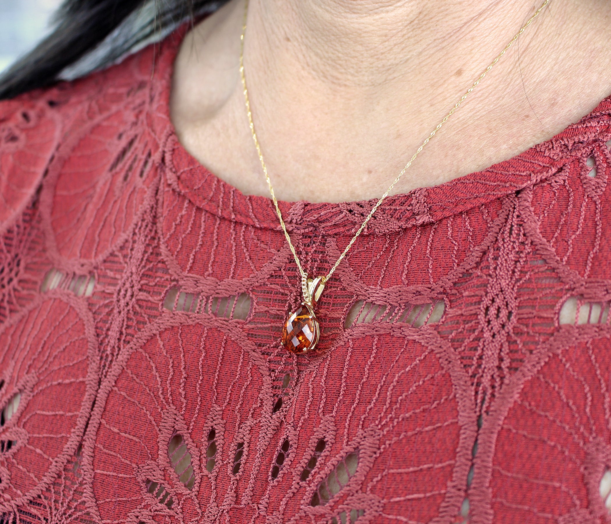 Fancy Cut Citrine Teardrop Diamond Gold Necklace