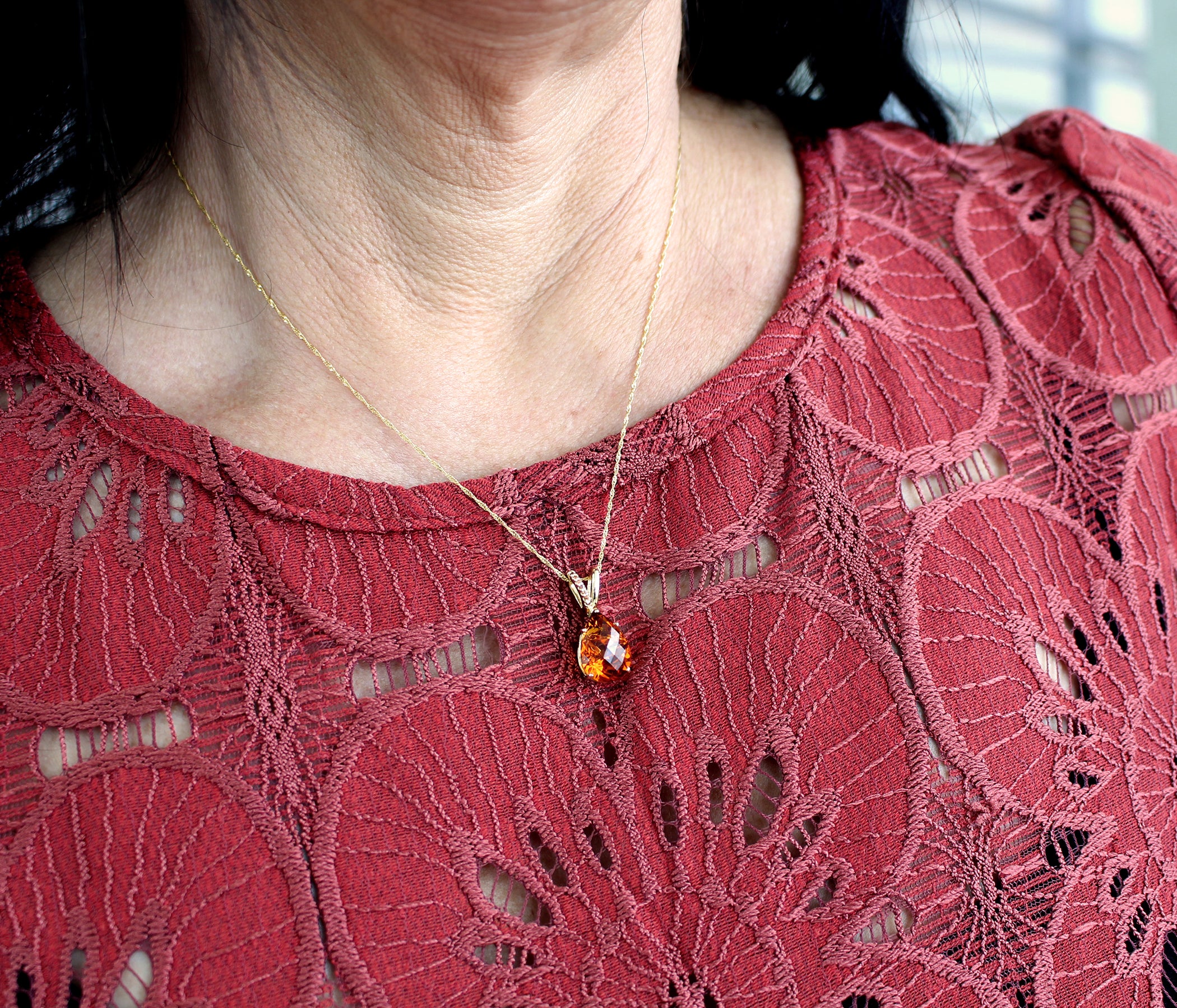 Fancy Cut Citrine Teardrop Diamond Gold Necklace