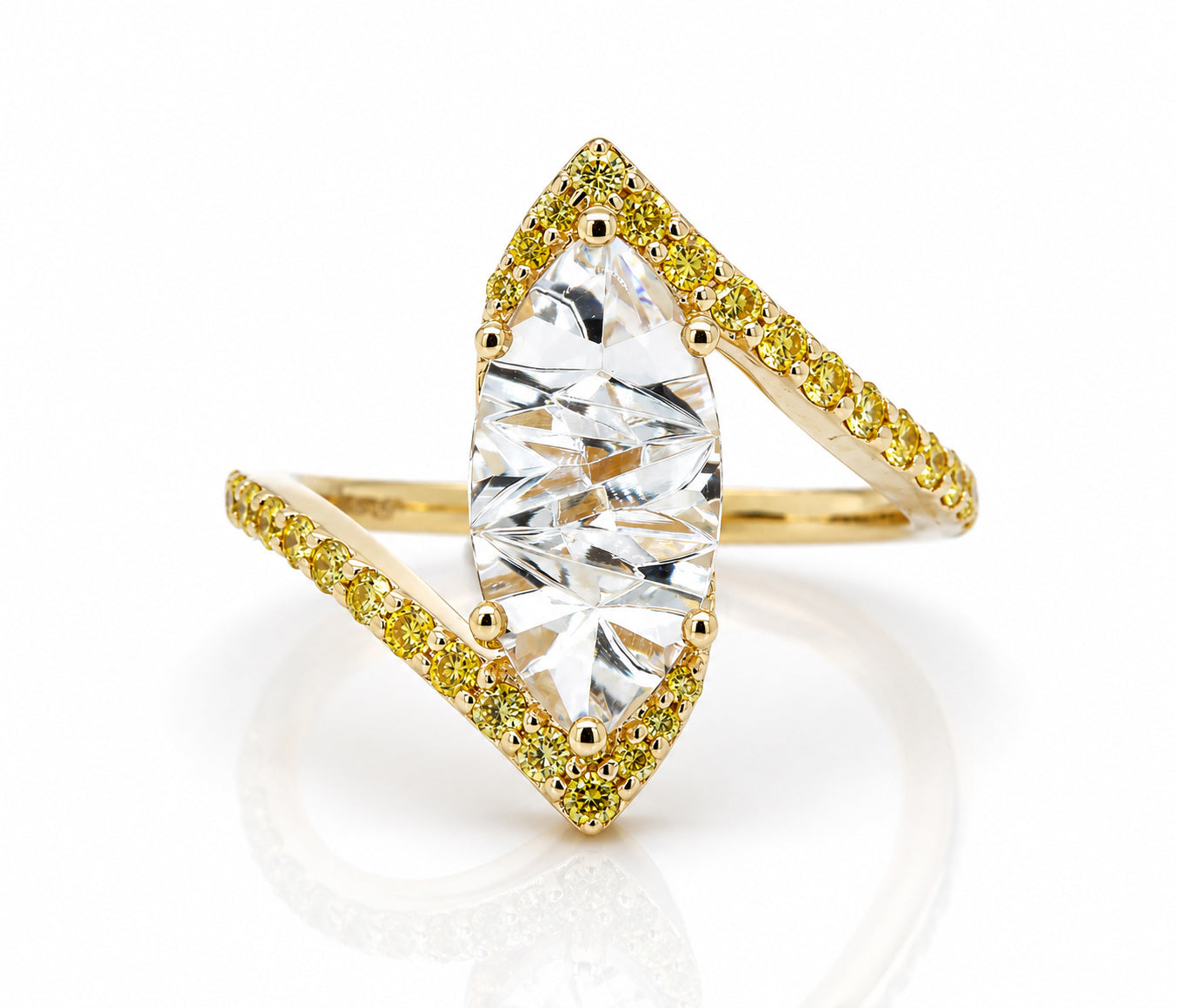 Marquise White Topaz Bypass Yellow Diamond Ring